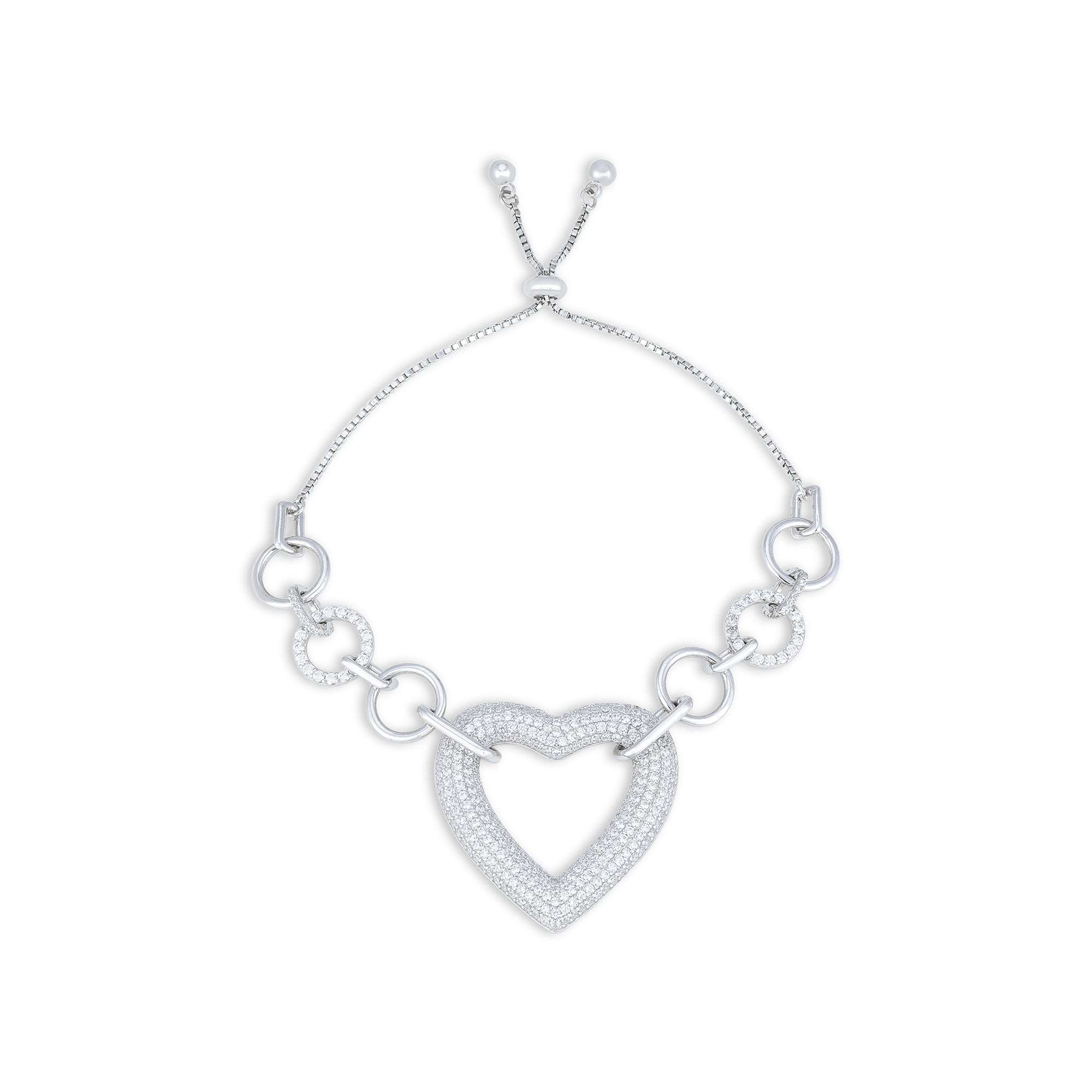 Pav Heart Centre Silver Bracelet