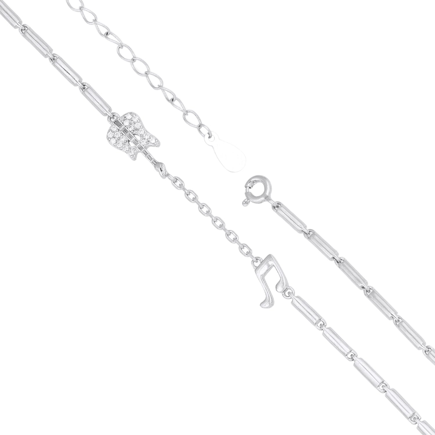 Pav Musical Note Silver Bracelet