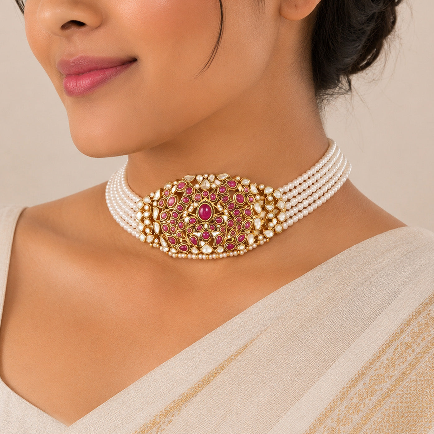 Peacock Pearl Kundan 925 Sterling Silver Choker Necklace