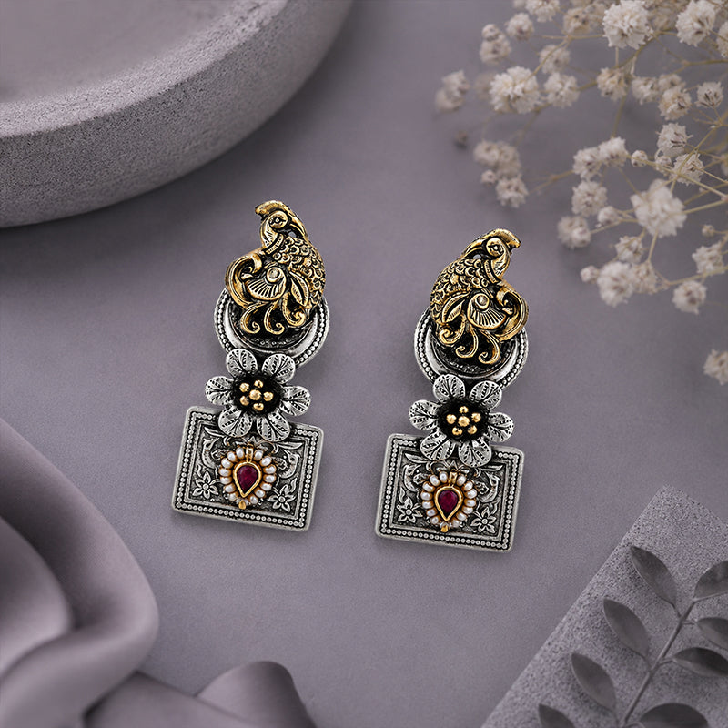 Peacock Heritage 925 Sterling Silver Floral Earring