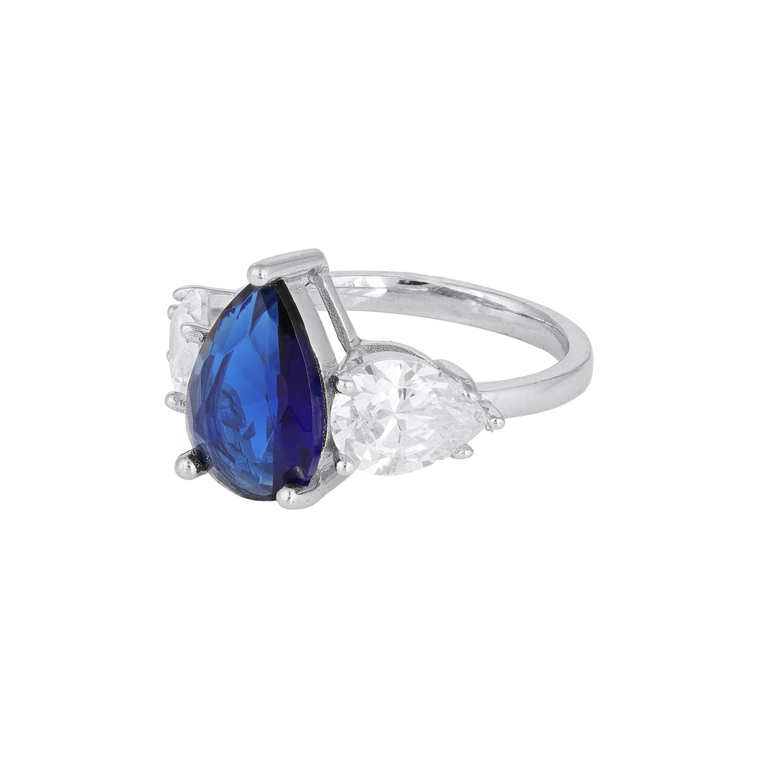 Pear-Cut Blue Stone Statement Silver Ring
