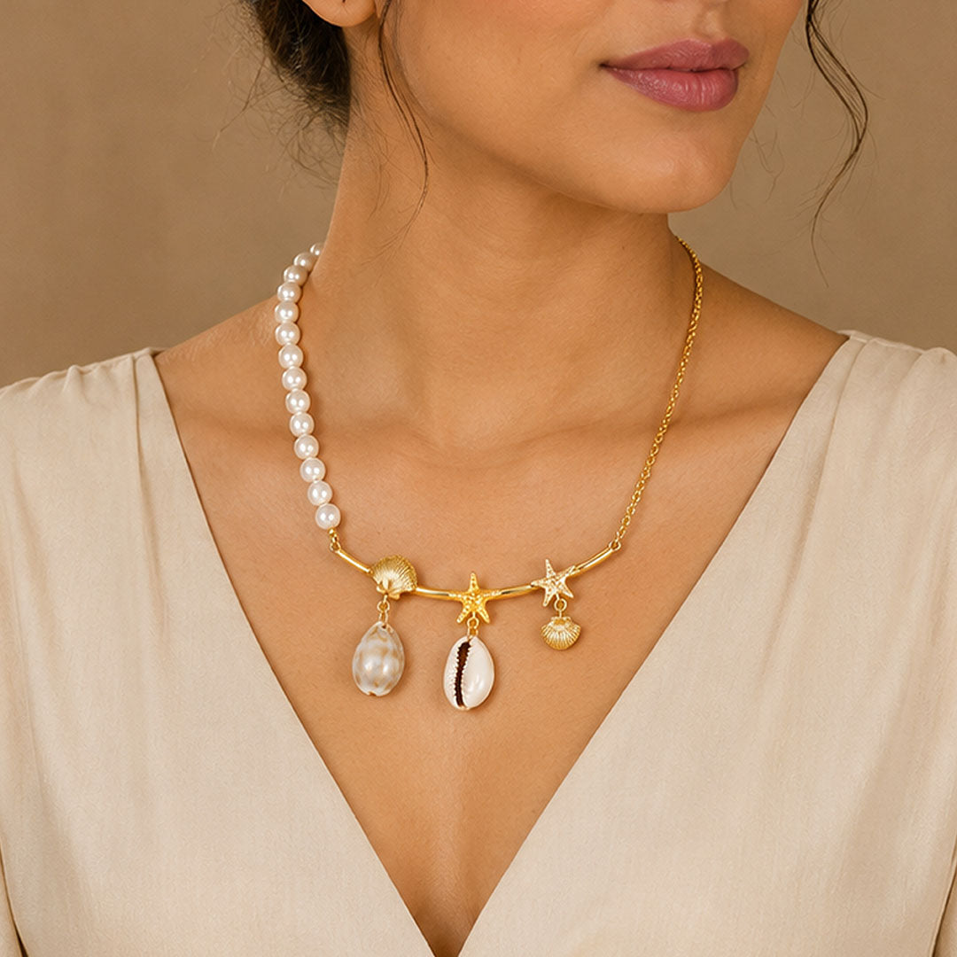 Pearl Shell Cascade 925 Sterling Silver Designer Necklace