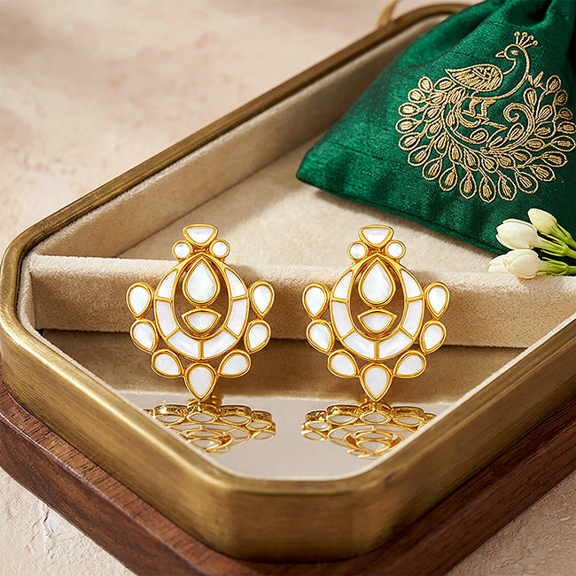 Pearl Crescent 925 Sterling Silver Floral Drop Earrings