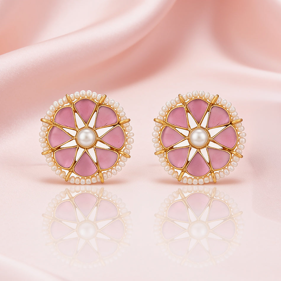 Pearl Pink Lotus 925 Sterling Silver Stud Earring