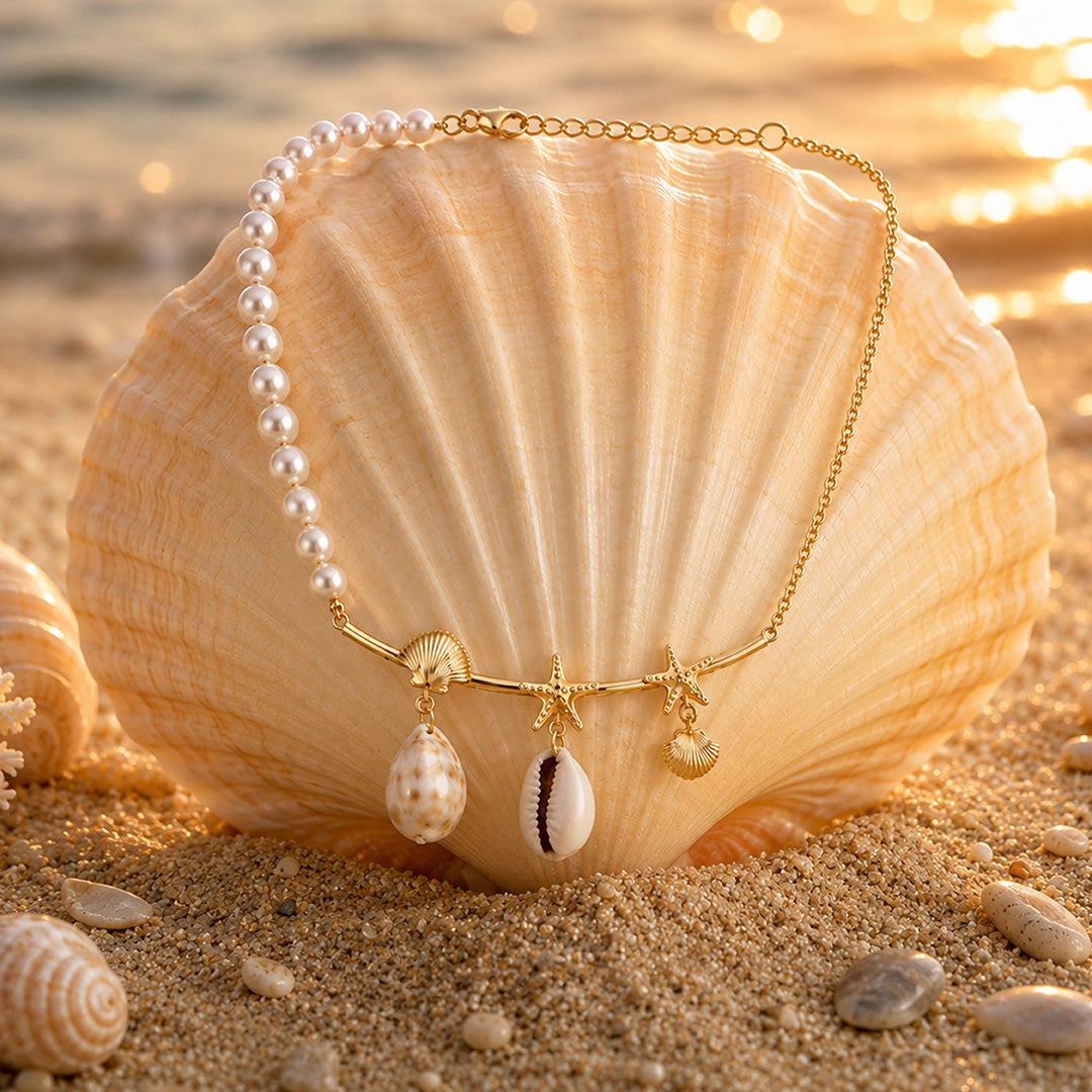 Pearl Shell Cascade 925 Sterling Silver Designer Necklace
