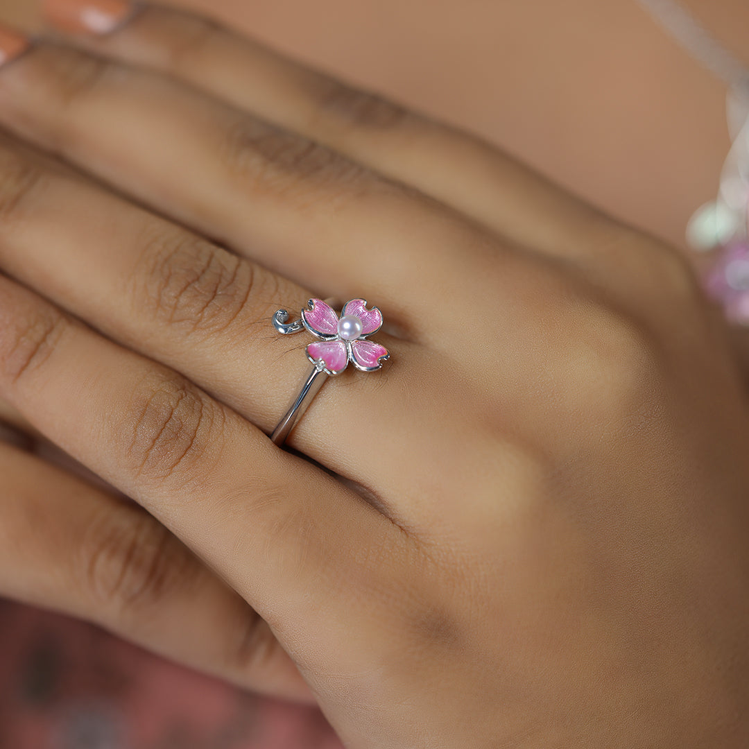 Pink Dogwood Flower Sterling Silver Rings