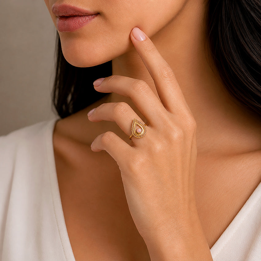 Pink Harmony 925 Sterling Silver Open Teardrop Ring