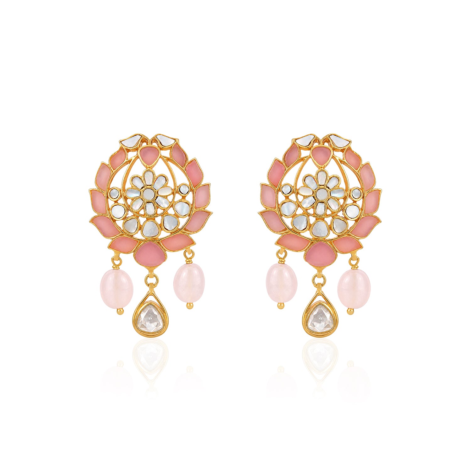Pink Lotus Bloom 925 Sterling Silver Luxury Earrings