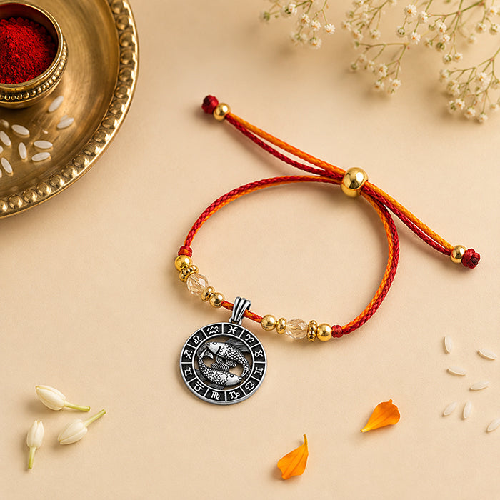 Pisces Zodiac Silver Rakhi Pendant