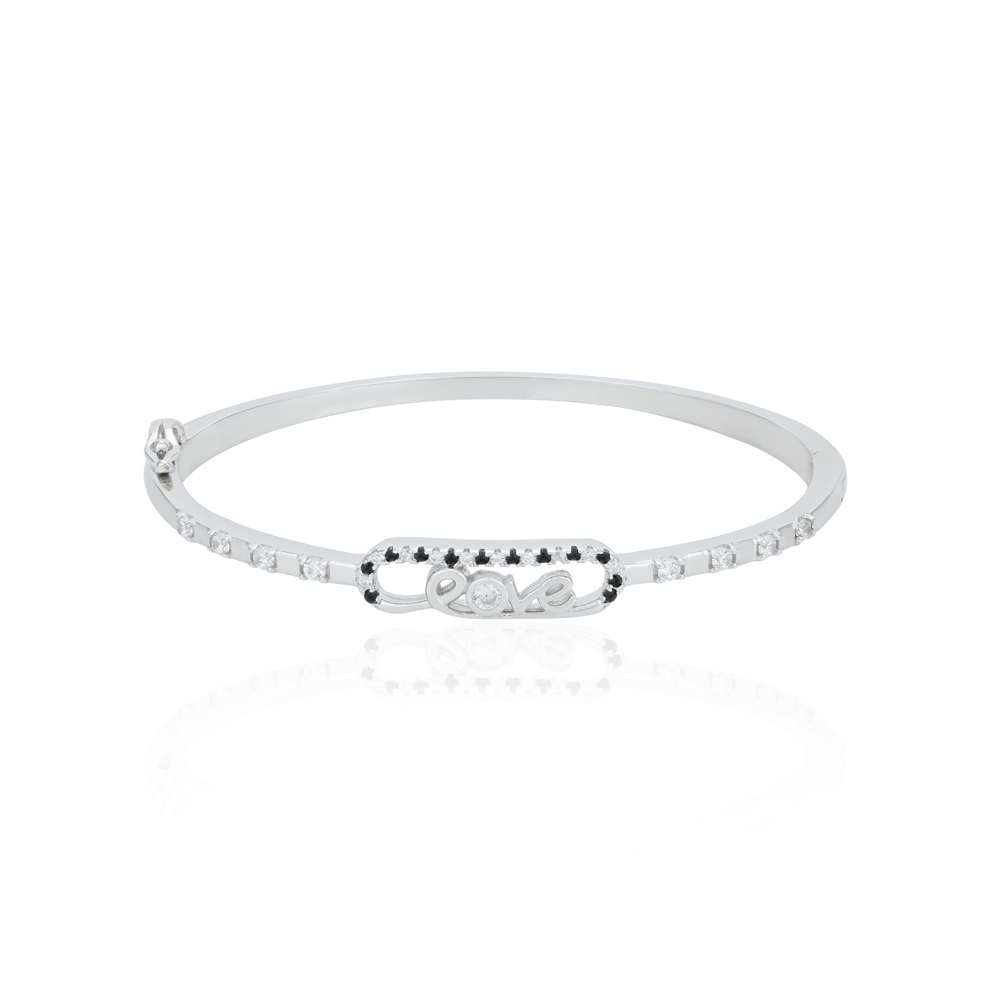Premium Love Black and White Stone Motif 925 Sterling Silver Kada for Women