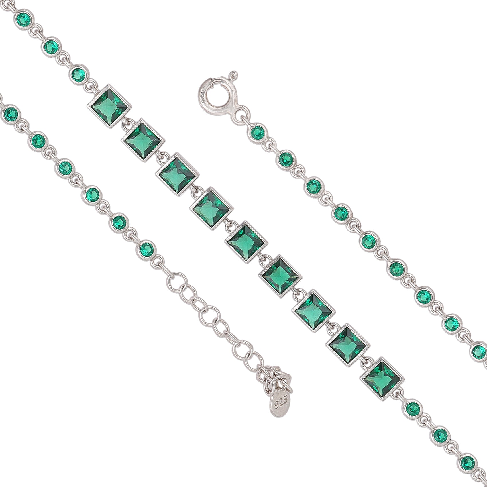 PrincessCutGreen Tone 925 Sterling Silver Tennis Bracelet for Women
