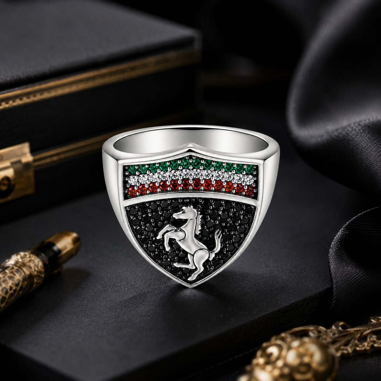 Racing Horse Emblem 925 Sterling Silver Ring