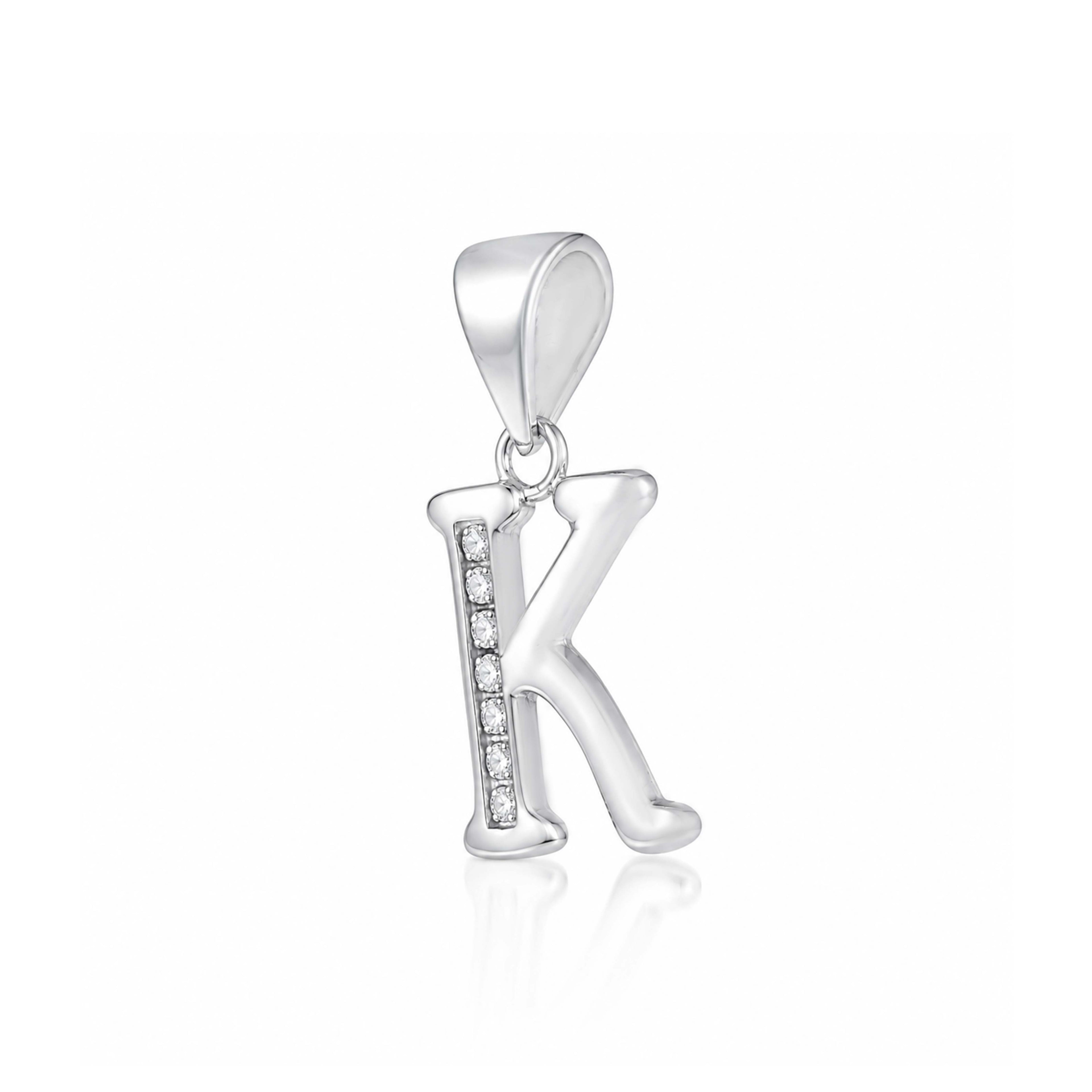 Radiant Crystal Initial K 925 Sterling Silver Pendant