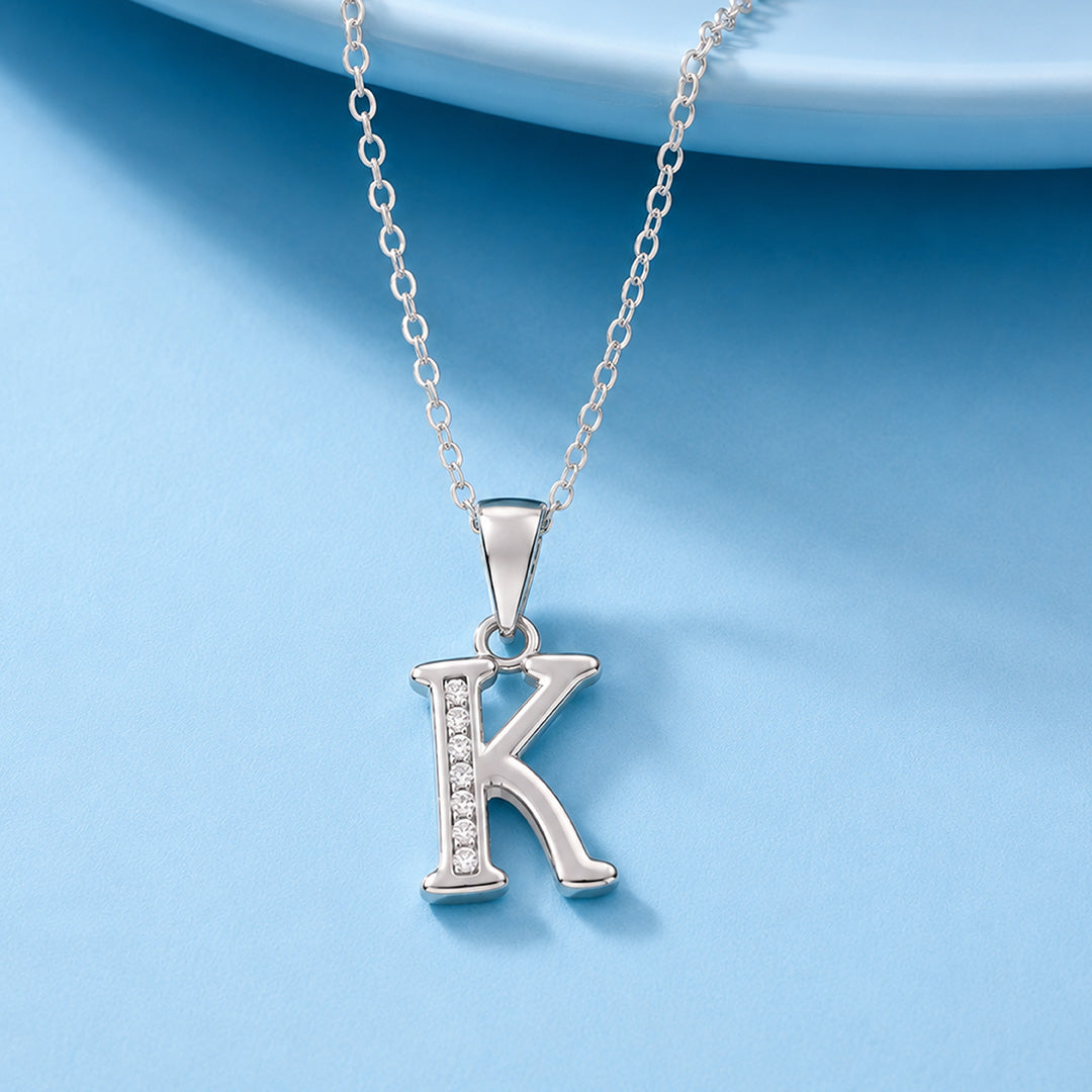 Radiant Crystal Initial K 925 Sterling Silver Pendant