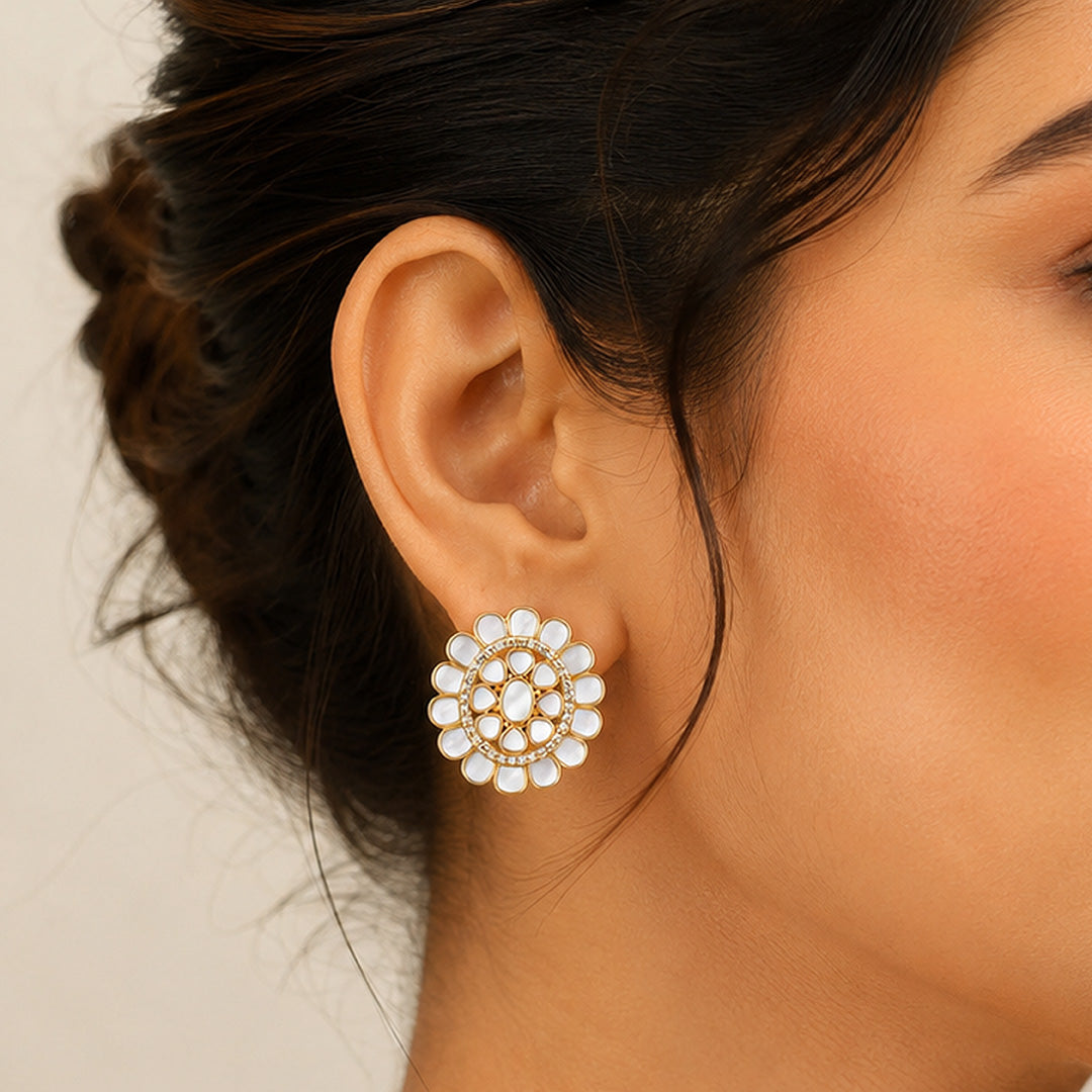 Radiant Floral Halo 925 Sterling Silver Designer Earring