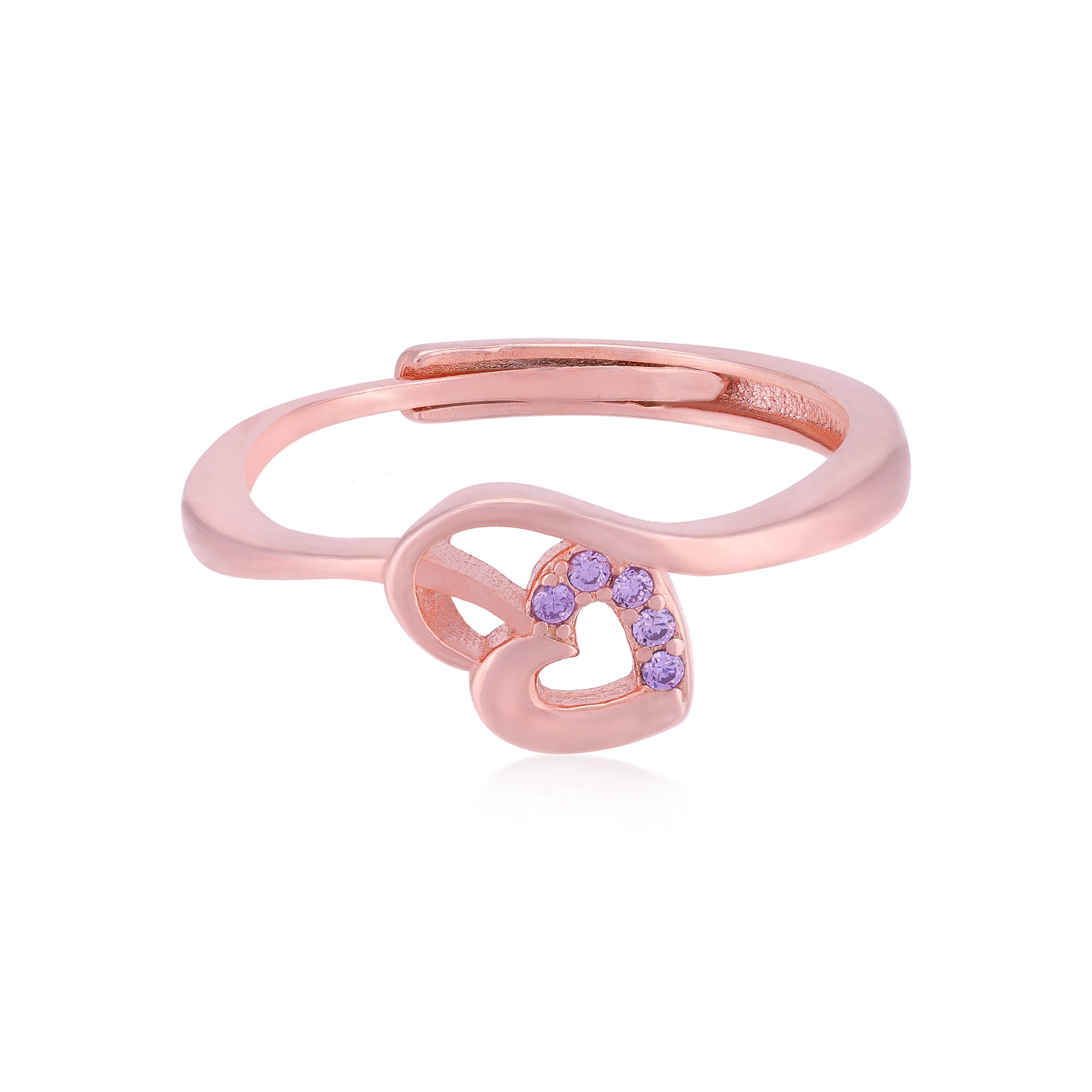 Radiant Heart Purple Stoned 925 Rose Gold Plated Rings