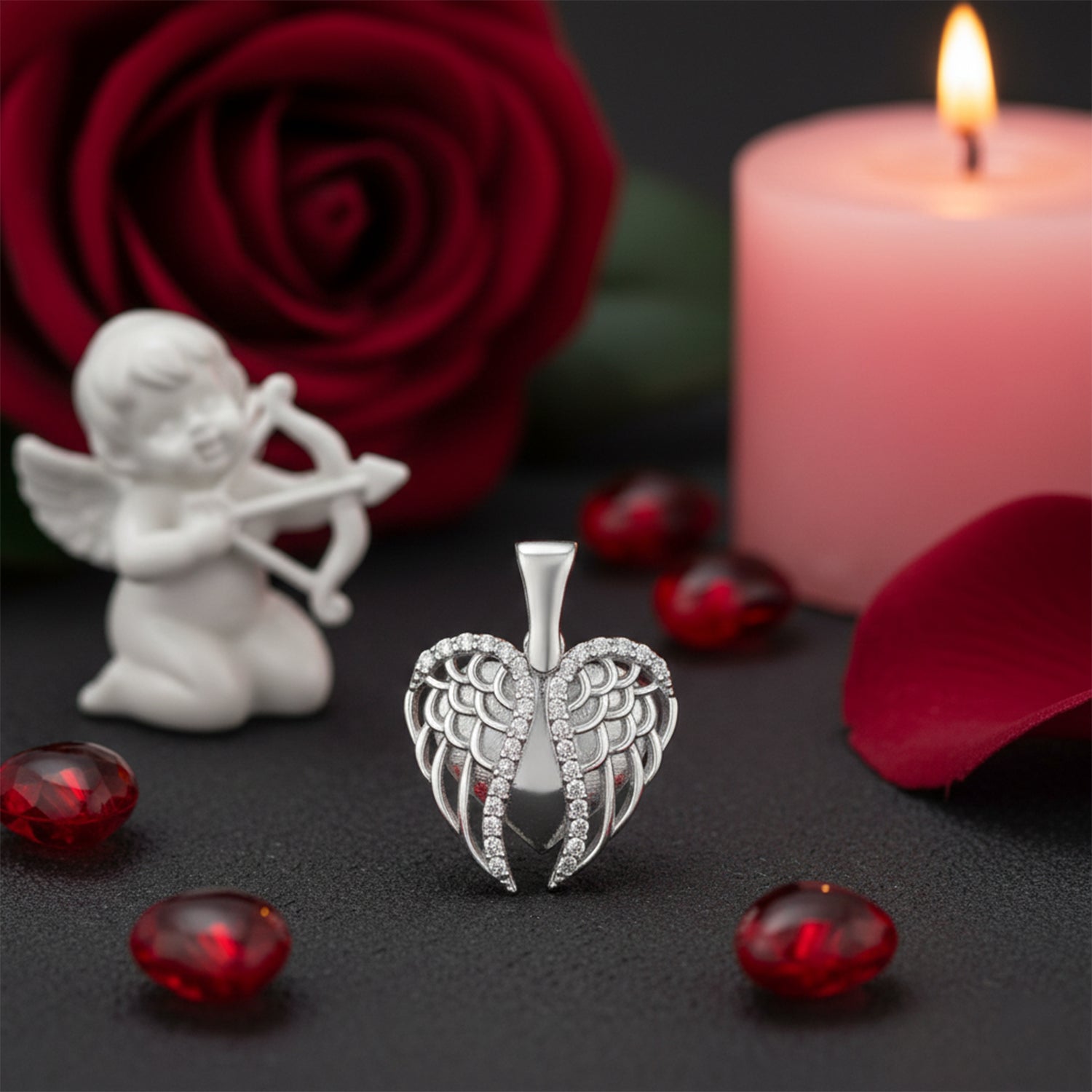 Radiant Heart Wings 925 Sterling Silver Pendant for Women