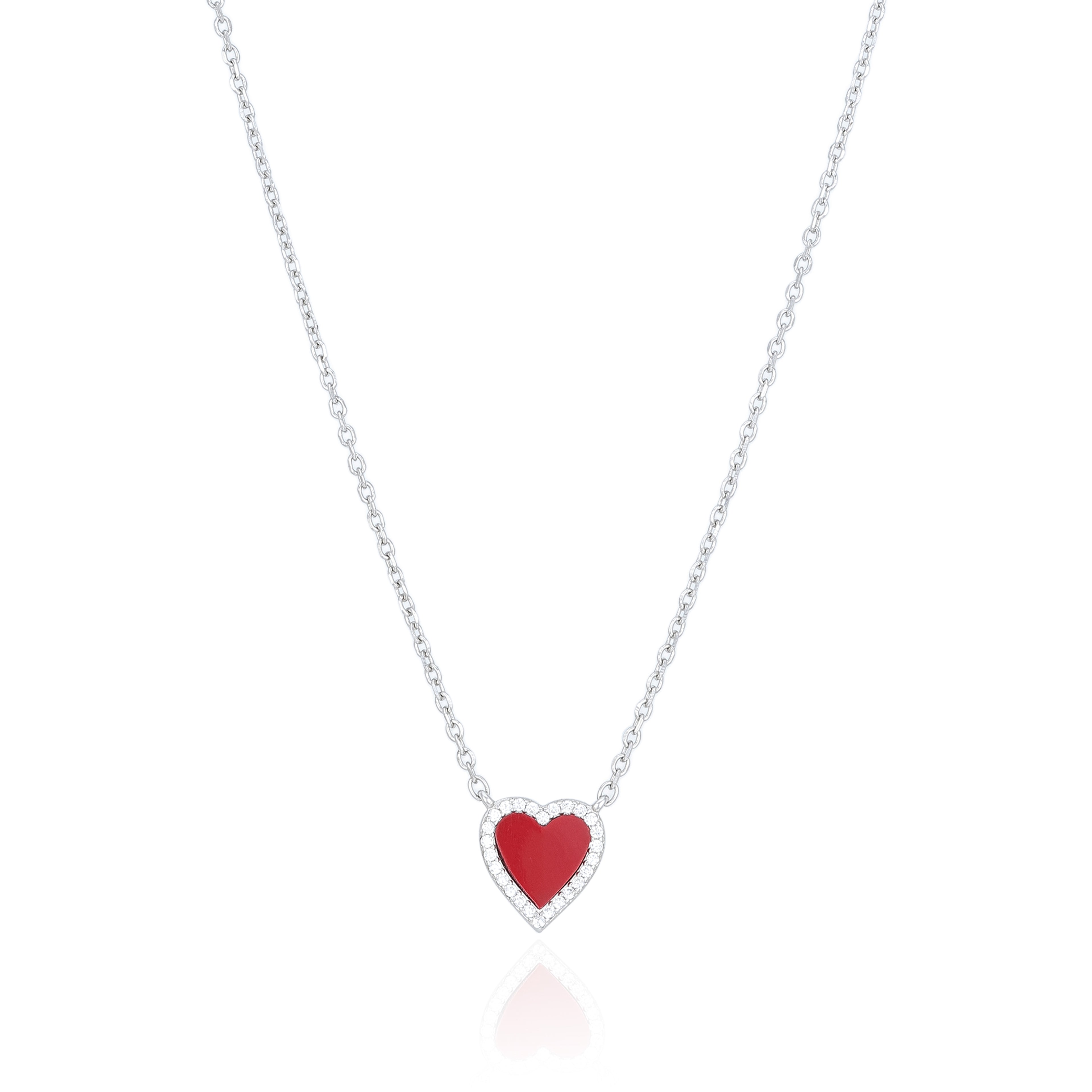 Red Enamel Heart Silver Chain Pendant