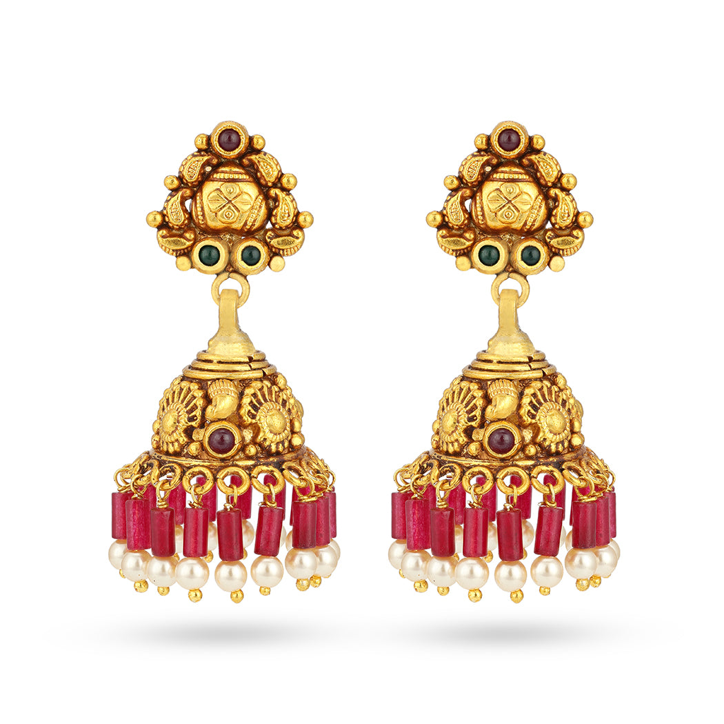 Red Drape 925 Sterling Silver Jhumka Earring for Women