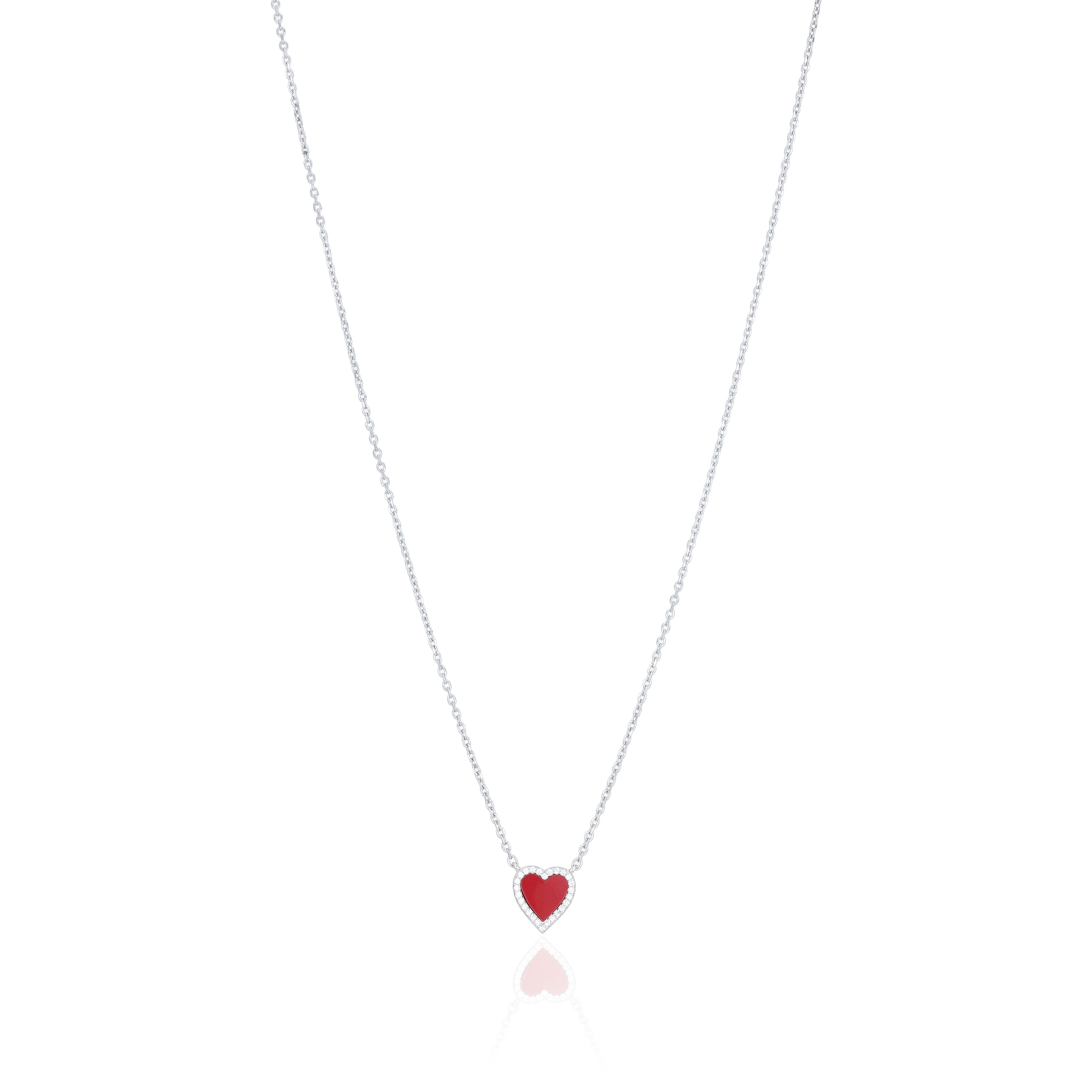 Red Enamel Heart Silver Chain Pendant