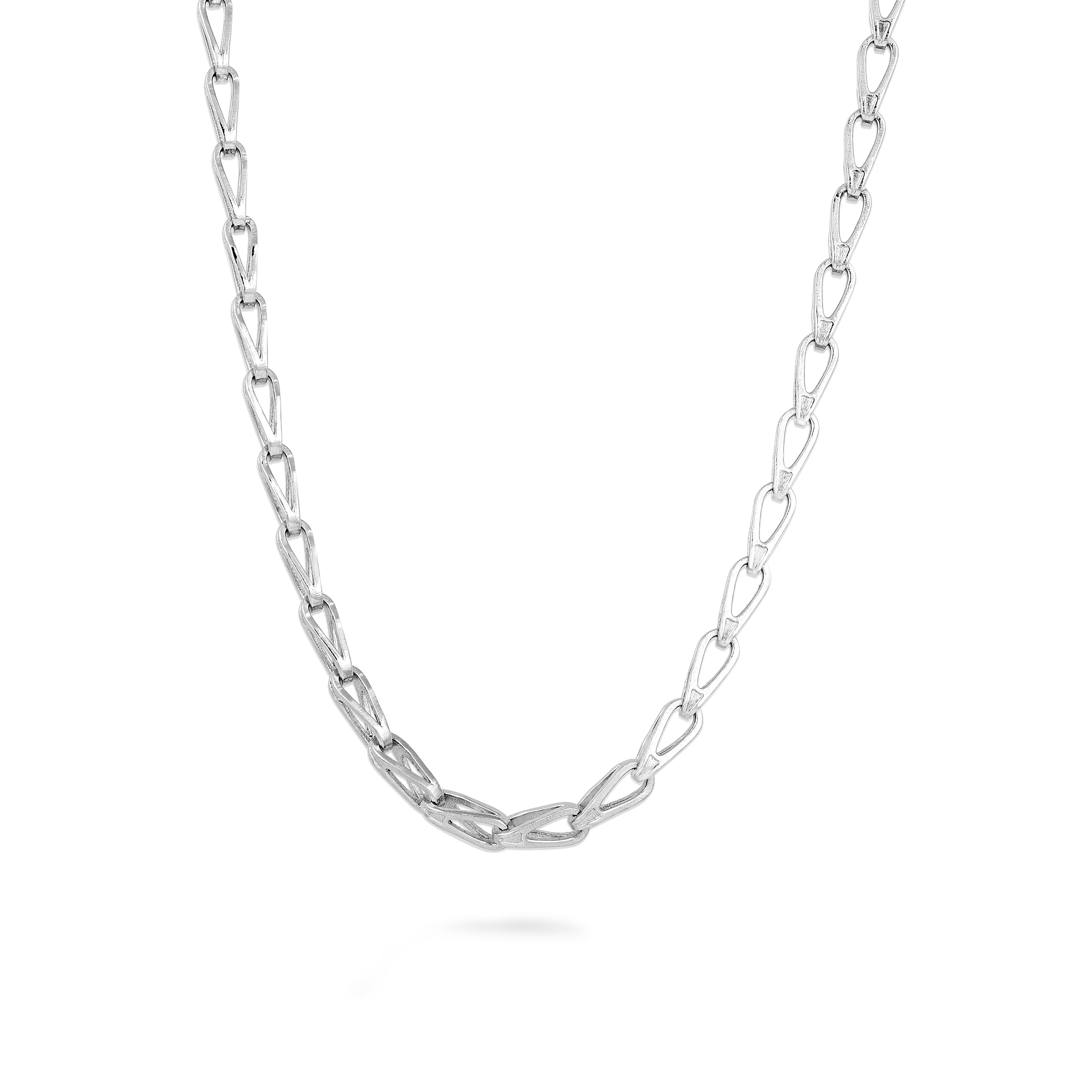 Silver chain necklace on a white background