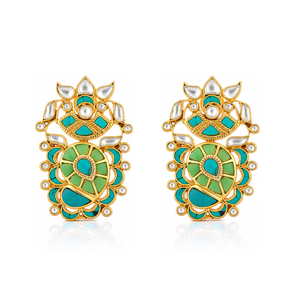 Regal Aqua Blossom 925 Sterling Silver Statement Earrings