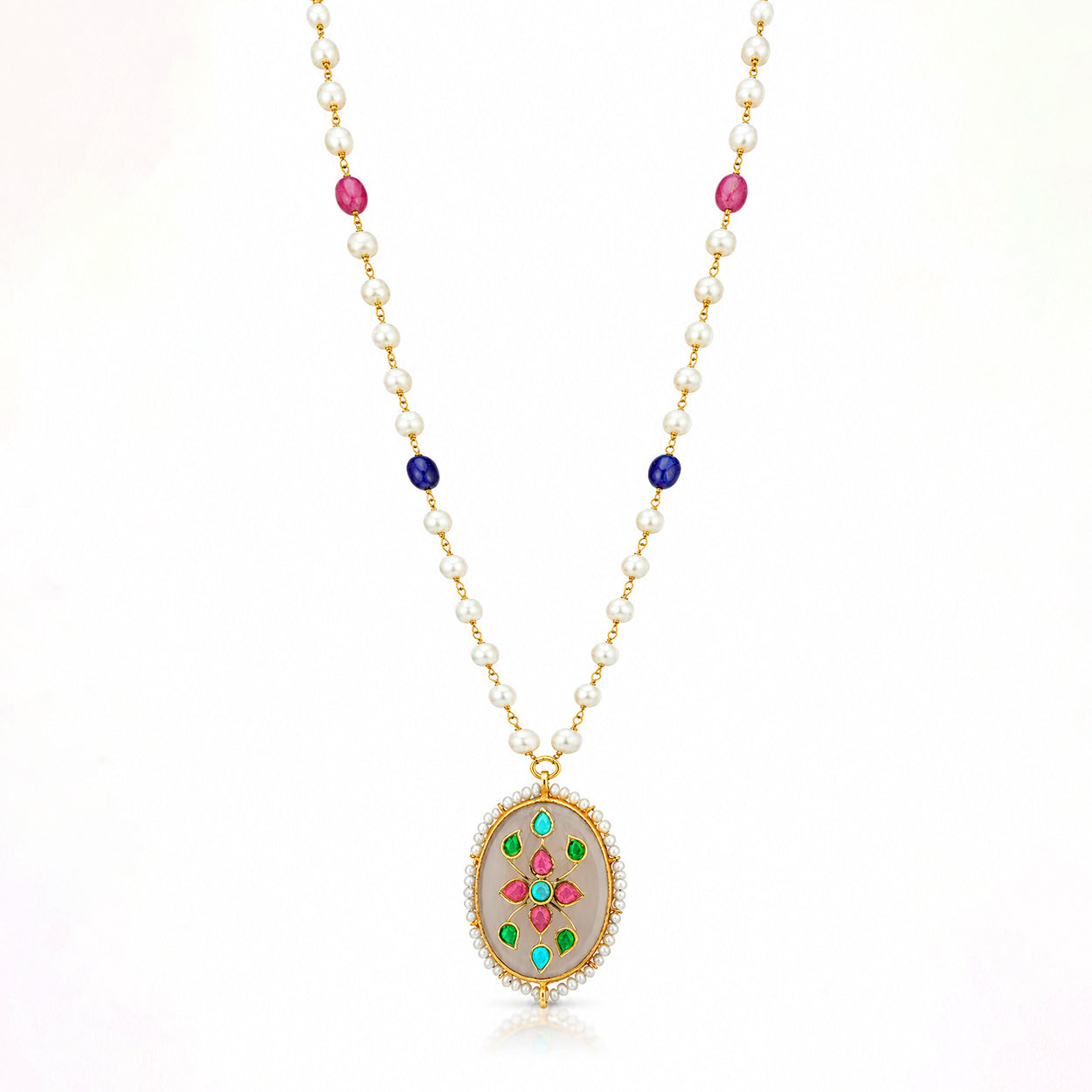 Regal Antique 925 Sterling Silver Pearl Medallion Necklace