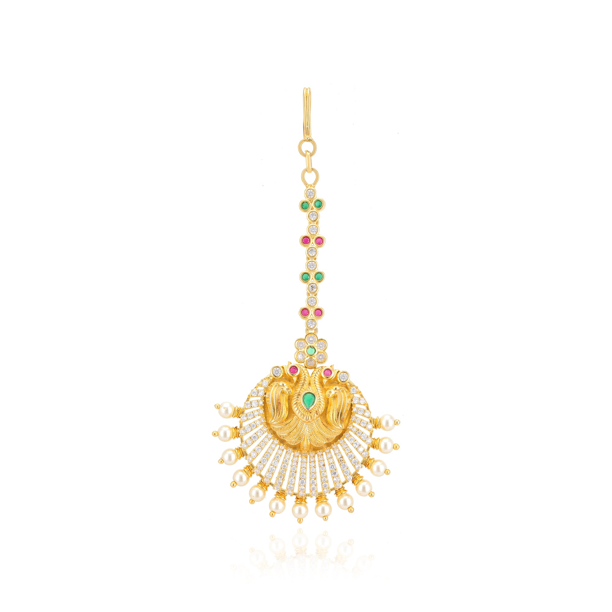 Regal Peacock 925 Gold Plated Chandbali Tikka