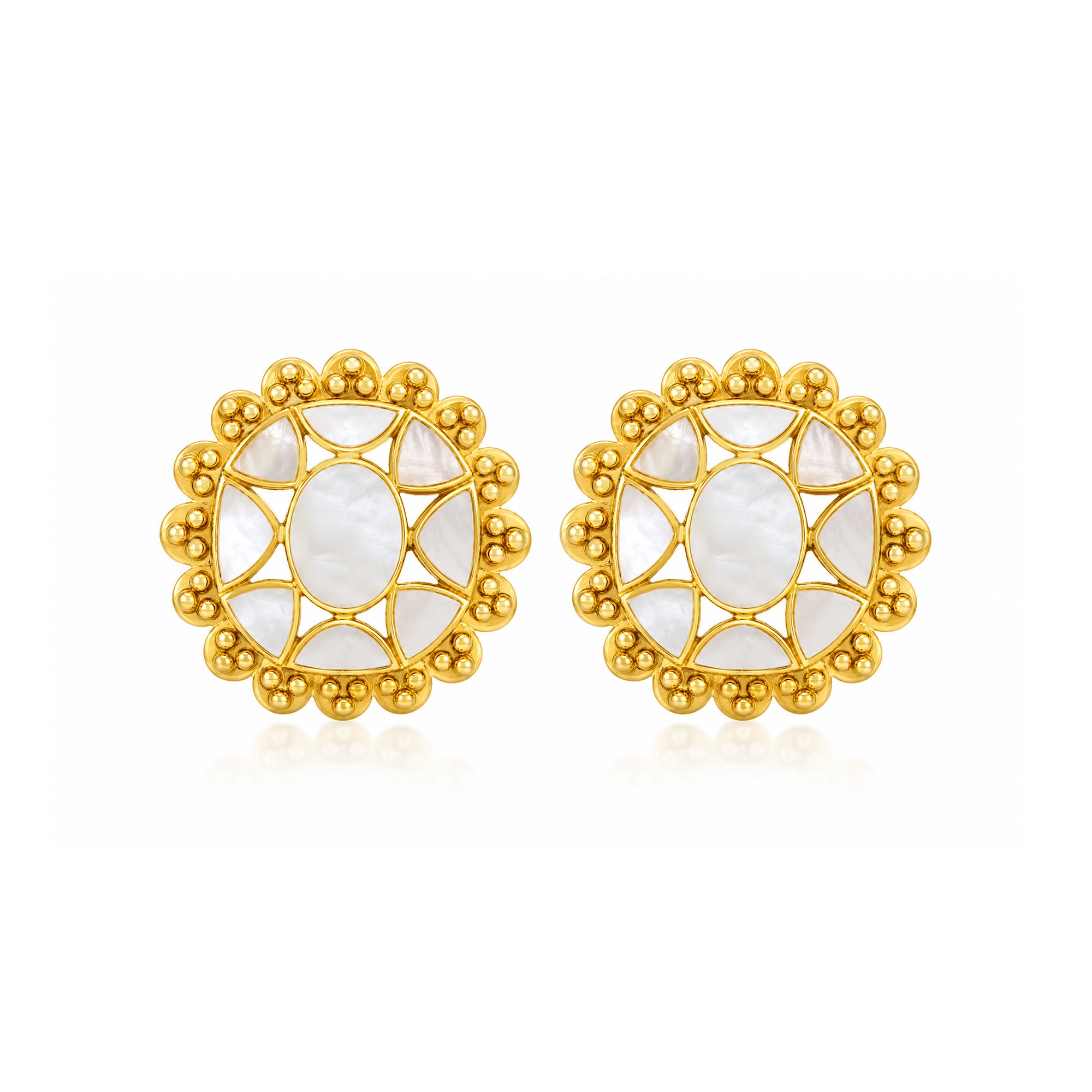 Regal Sunflower 925 Sterling Silver Pearl Stud Earrings