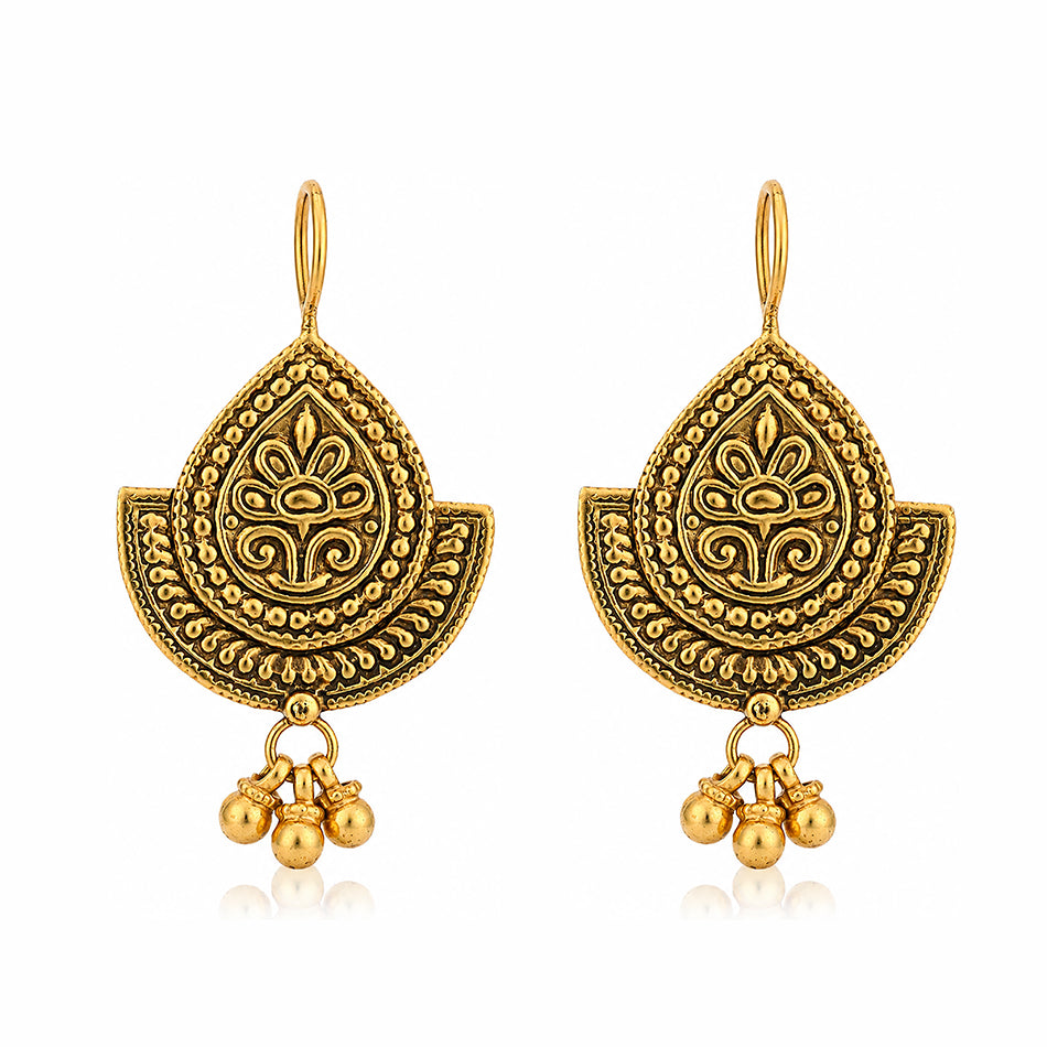 Regal Temple 925 Sterling Silver Golden Dangle Earrings