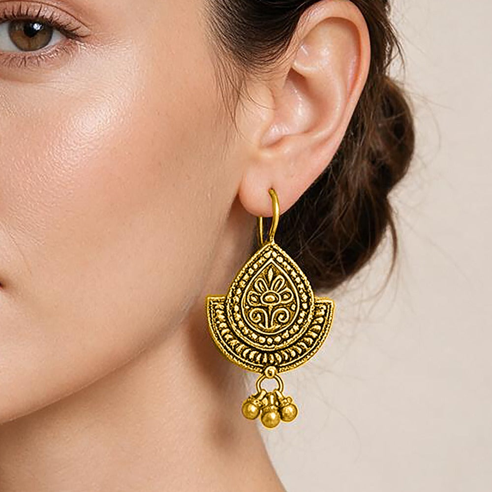 Regal Temple 925 Sterling Silver Golden Dangle Earrings