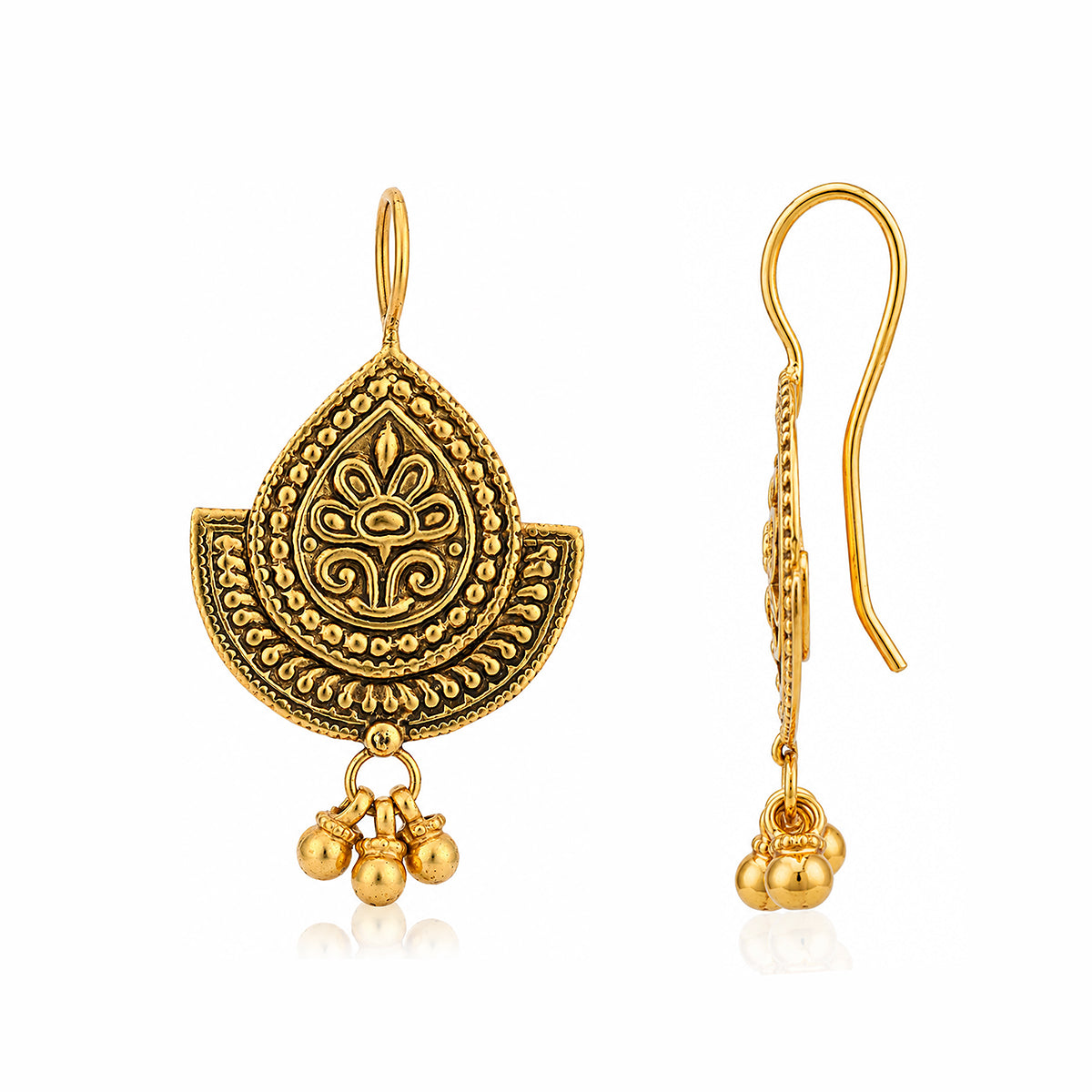 Regal Temple 925 Sterling Silver Golden Dangle Earrings