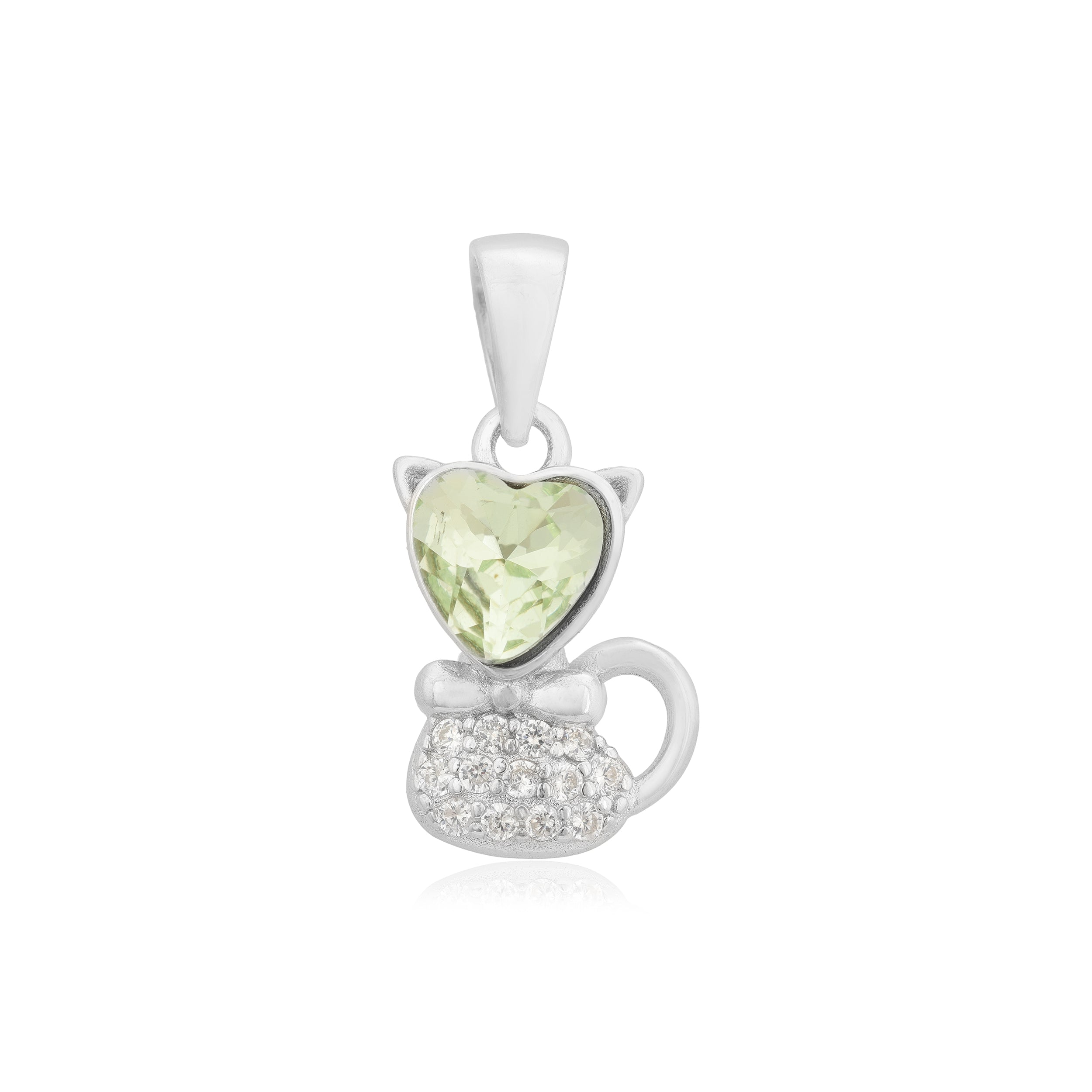Rhodium 925 Adorable Heart Head Rhodium Plated Kitty Cat Pendants