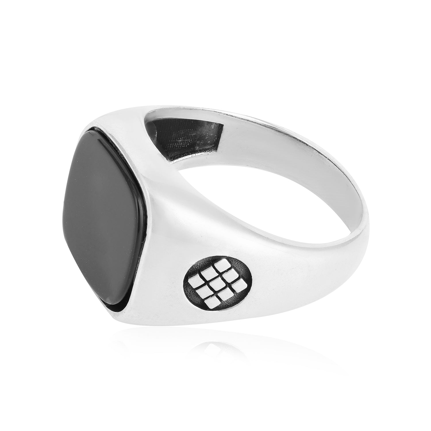 Rhodium 925 Cubic Block Sterling Silver Black Agate Ring