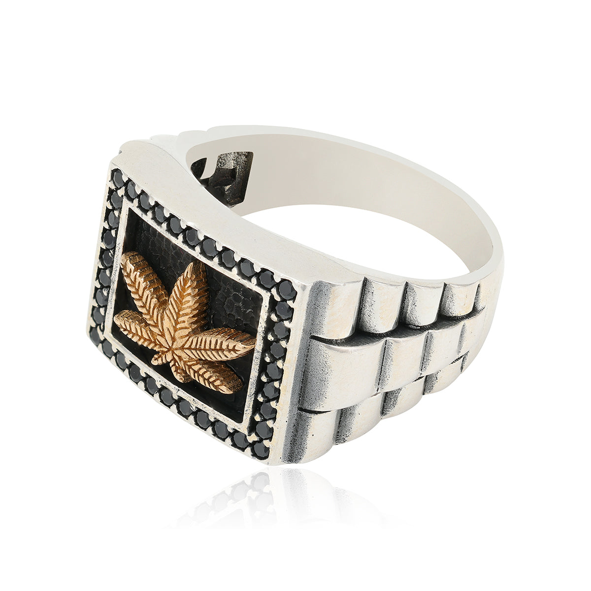 Rhodium 925 Hemp Serenity Leaf Oxidised Ring