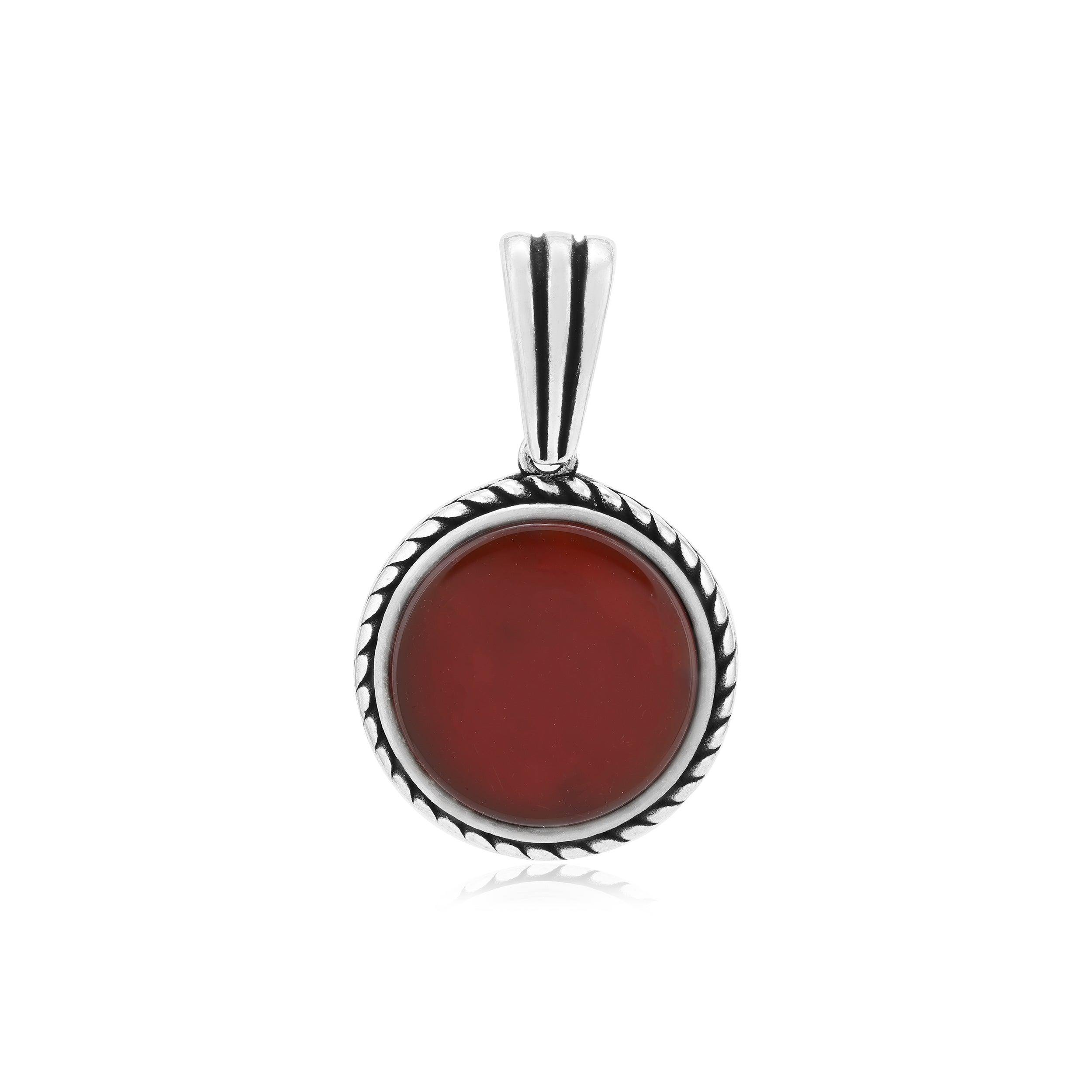 Rhodium 925 Twisted Rope Red Agate Oxidised Pendant