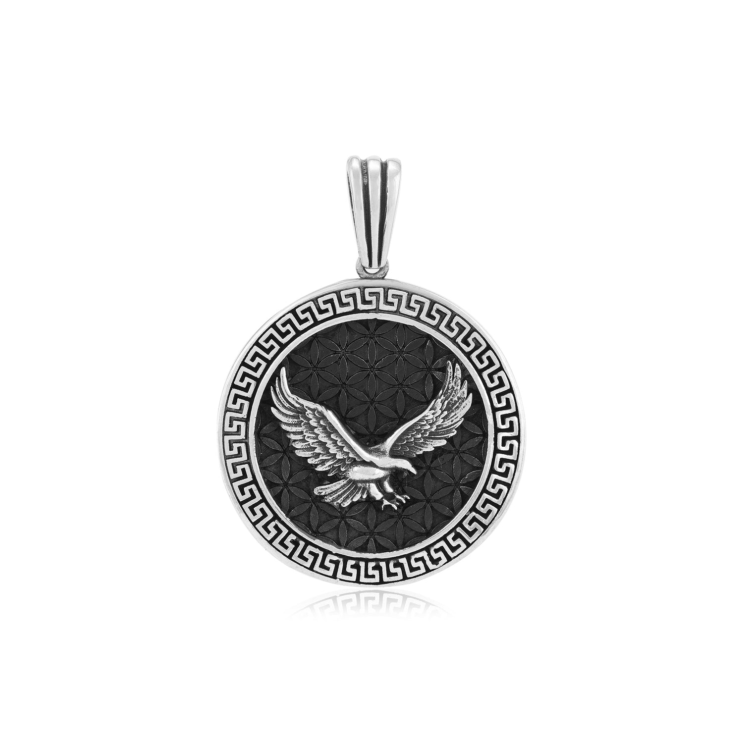 Rhodium 925 Winged Eagle Oxidised Labyrinth Edge Pendant