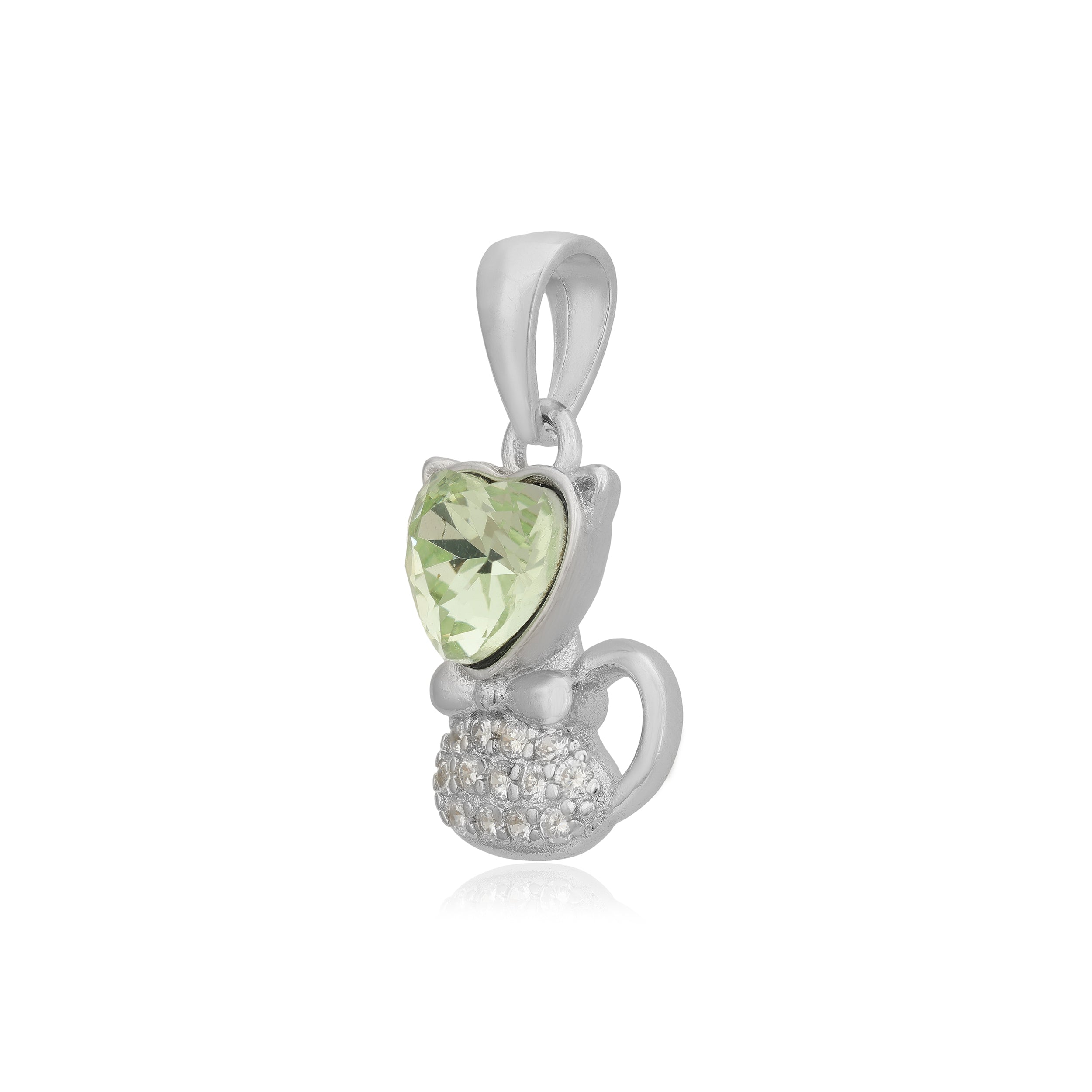 Rhodium Adorable Heart Head Rhodium Plated Kitty Cat Pendants