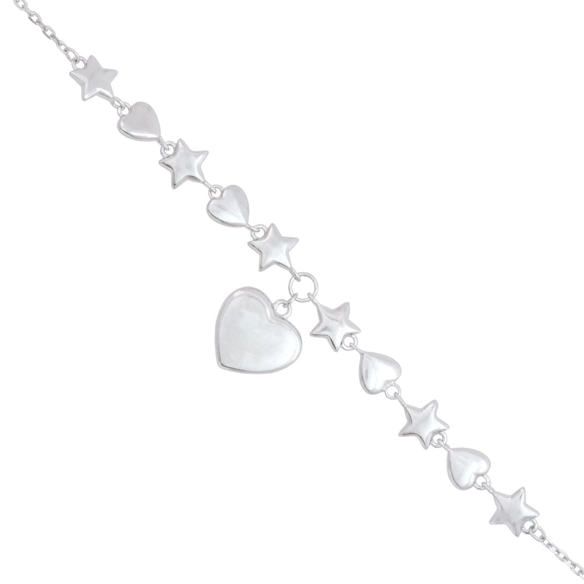 Rhodium Enchanting Heart Star 925 Delicate Heart Drop Bracelets