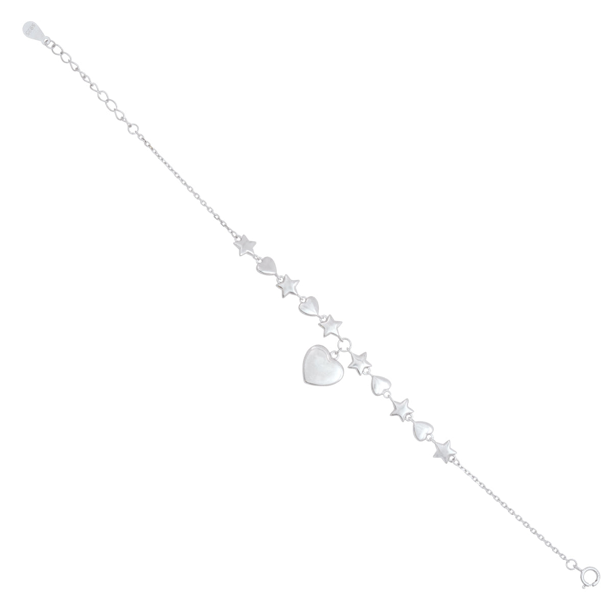 Rhodium Enchanting Heart Star Delicate Heart Drop Bracelets