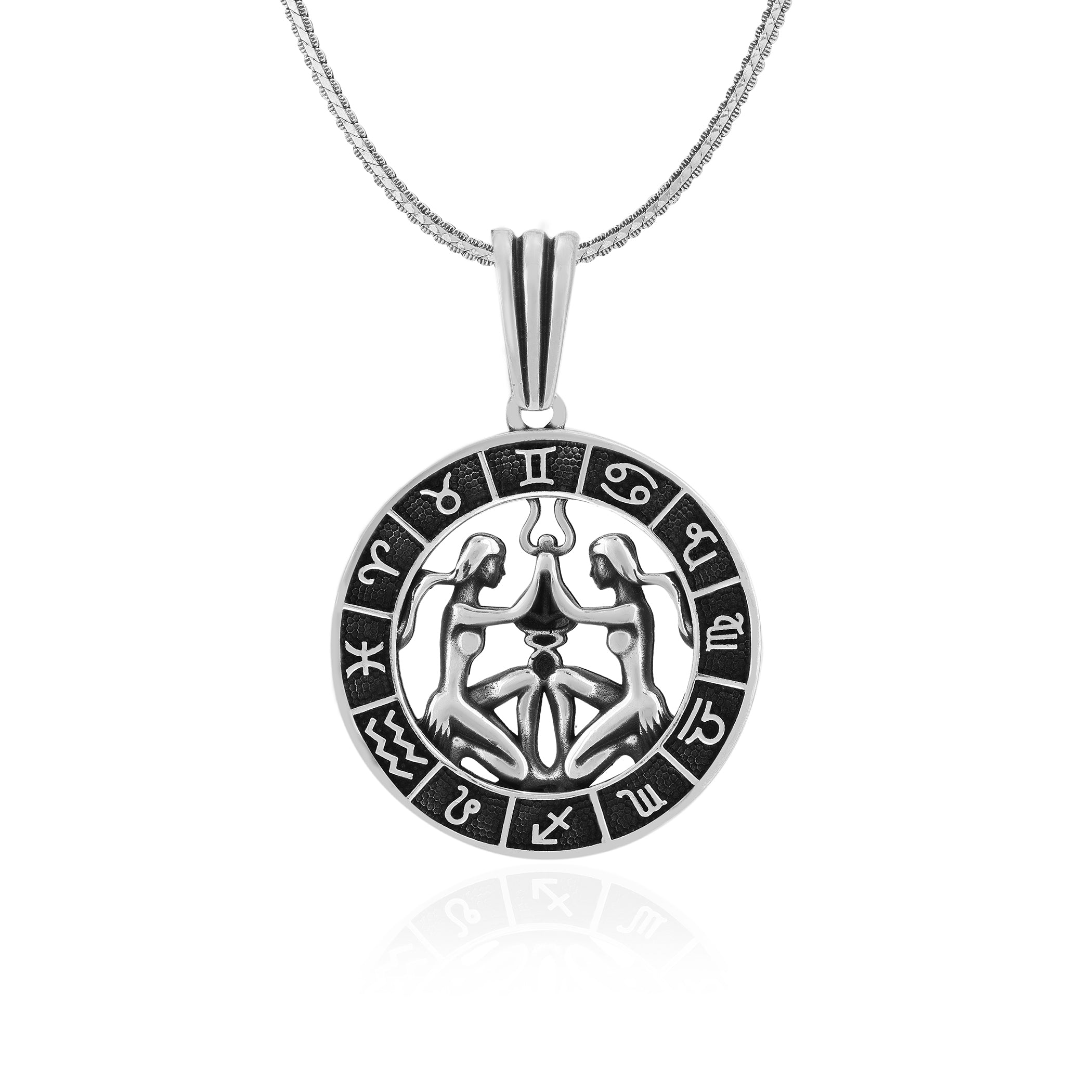 Rhodium Plated Resilient Gemini Oxidised Pendant