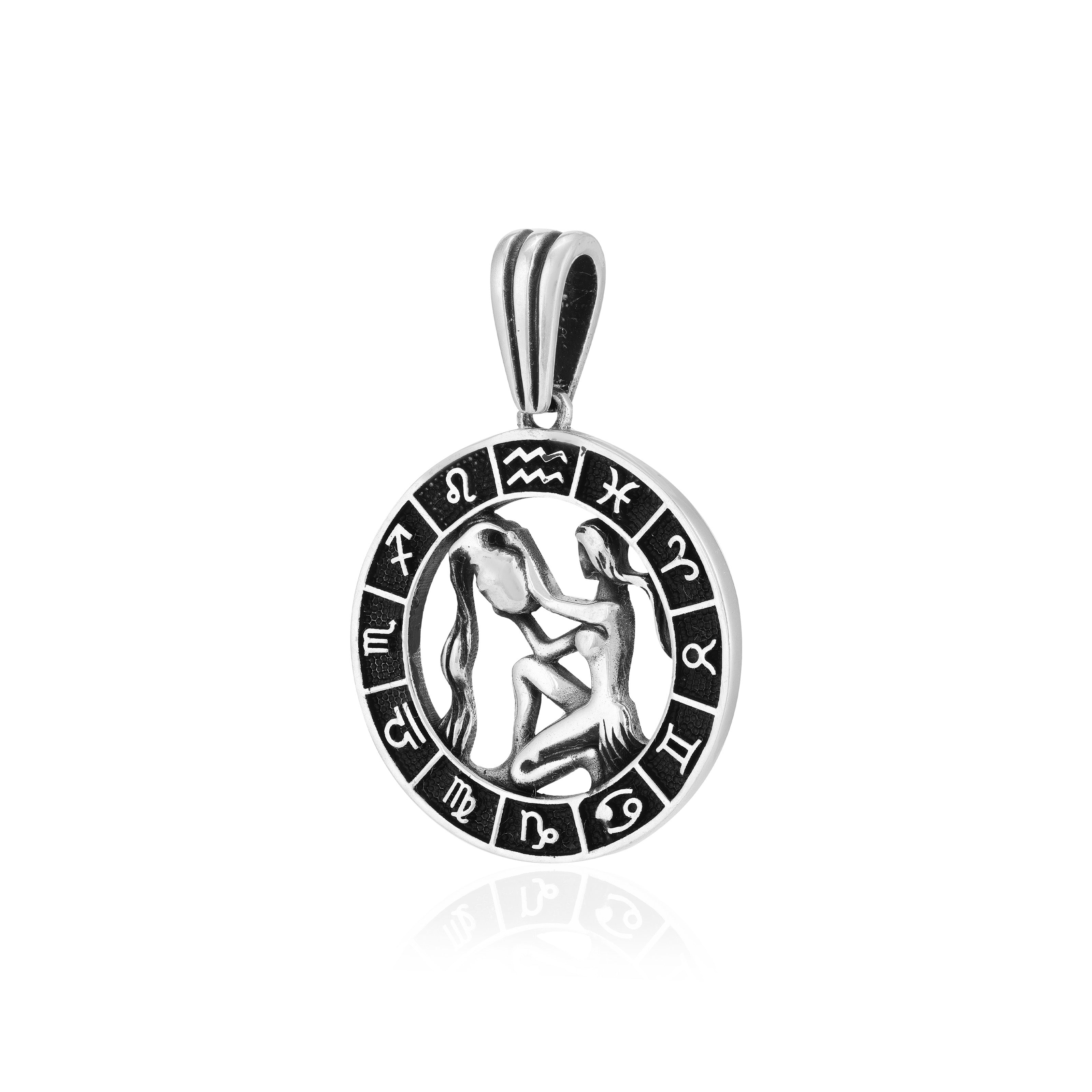 Rhodium Pristine Virgo Oxidised Zodiac Pendant