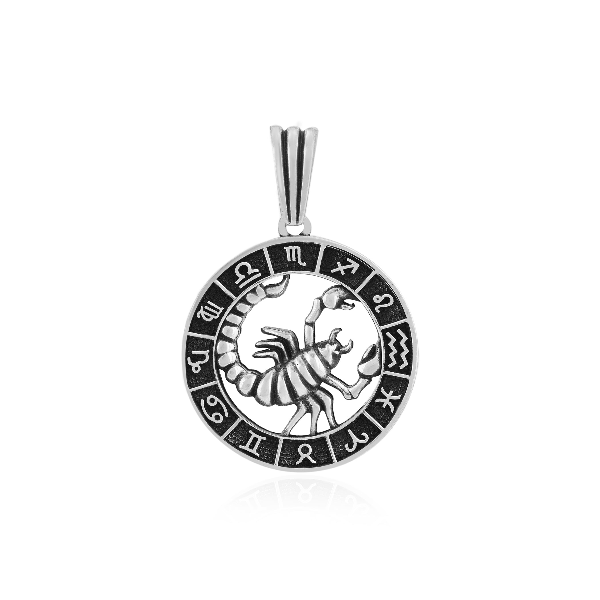Rhodium Sacred Scorpio Oxidised Zodiac Pendant