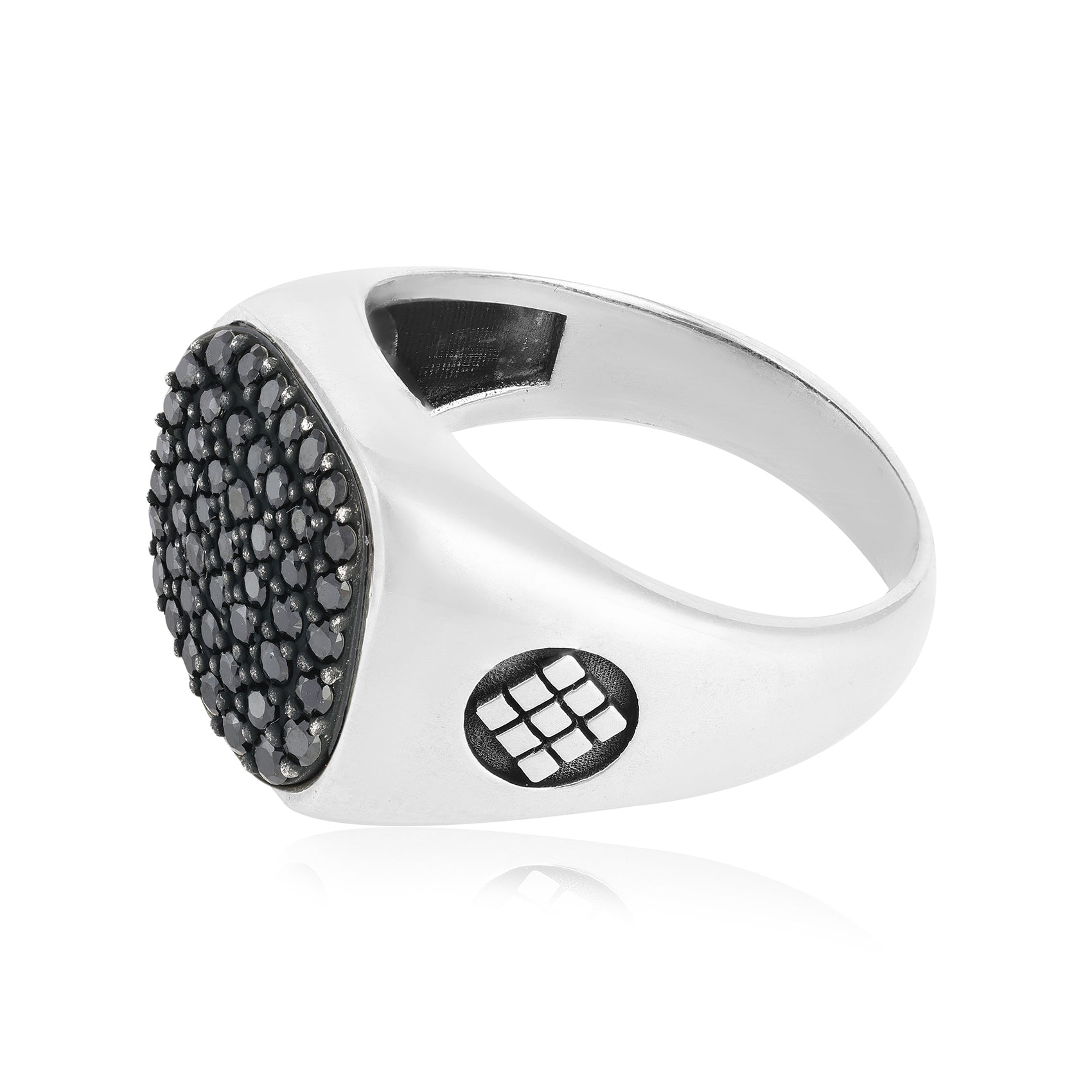 Rhodium Titanium Squared Sterling Silver Black Stone Ring