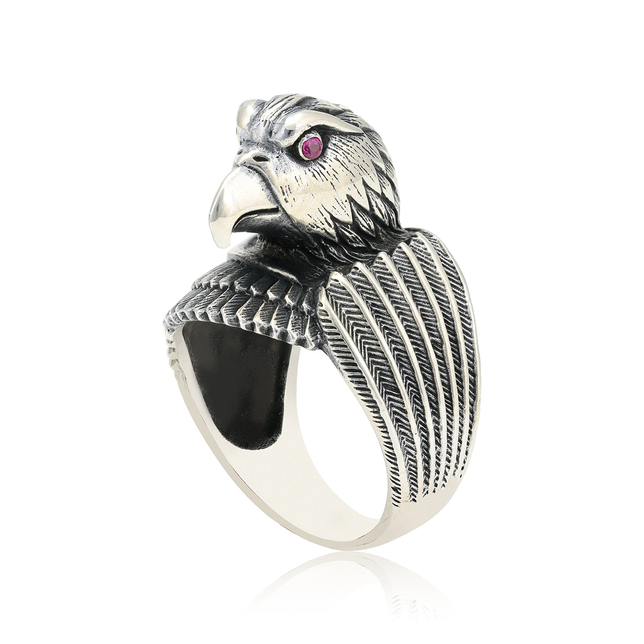 Rhodium Vintage Eagle Head Oxidised Ring