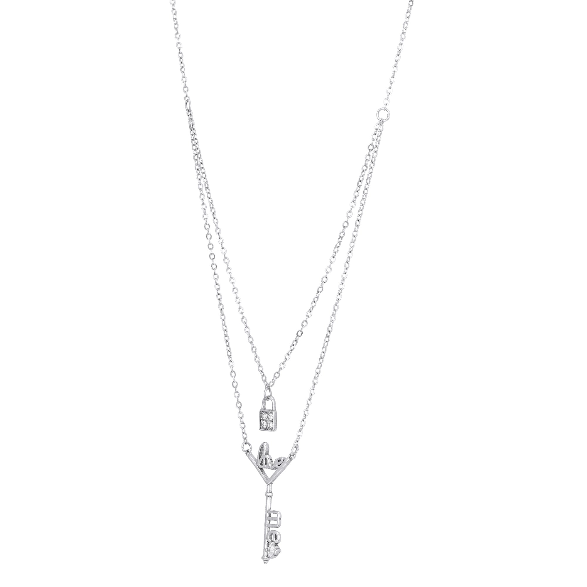 Romantic Double Layer Love Lock and Key 925 Sterling Silver Chain Pendant for women
