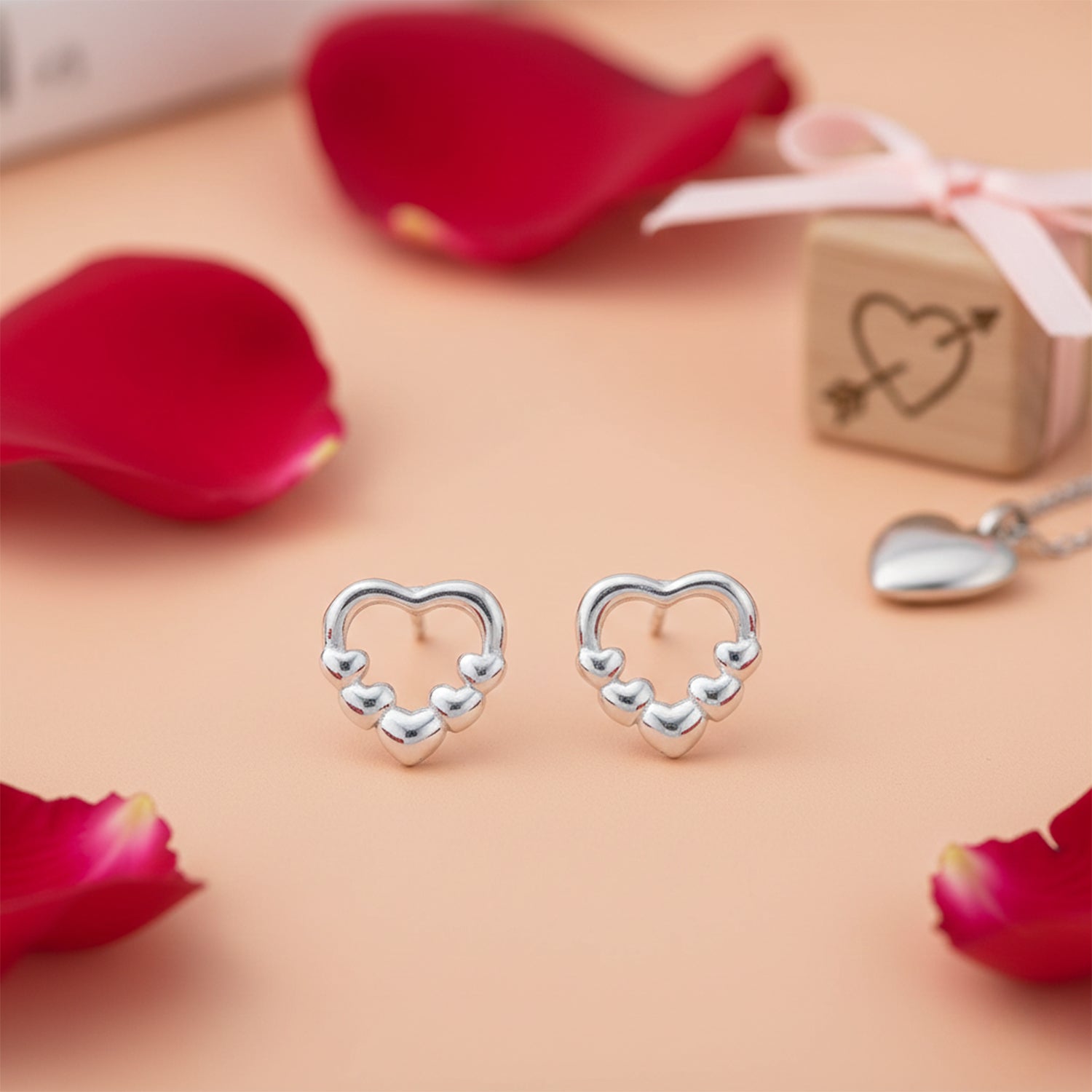 Romantic 925 Sterling Silver Heart Cluster Earrings for Women