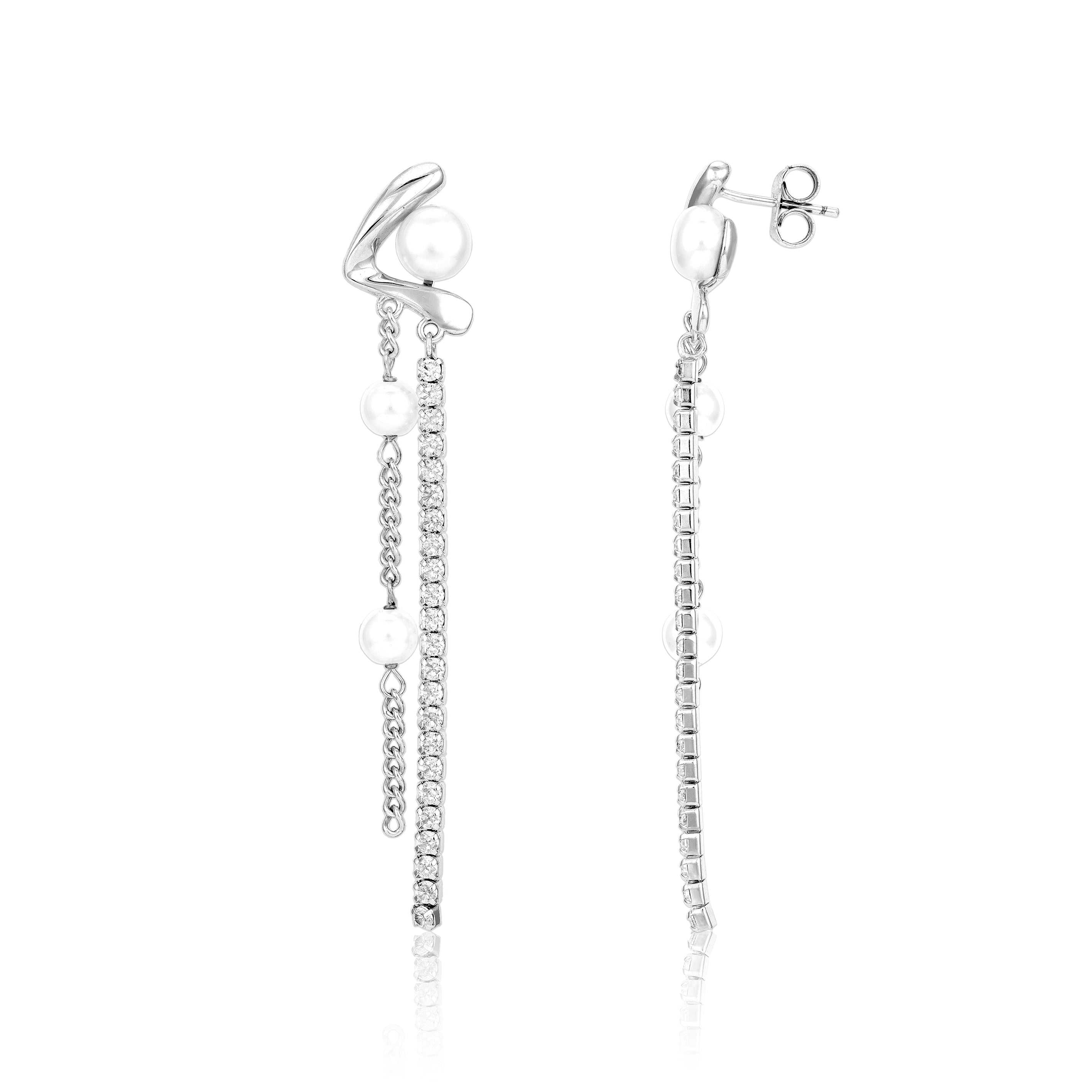 Silver chain earrings on a white background