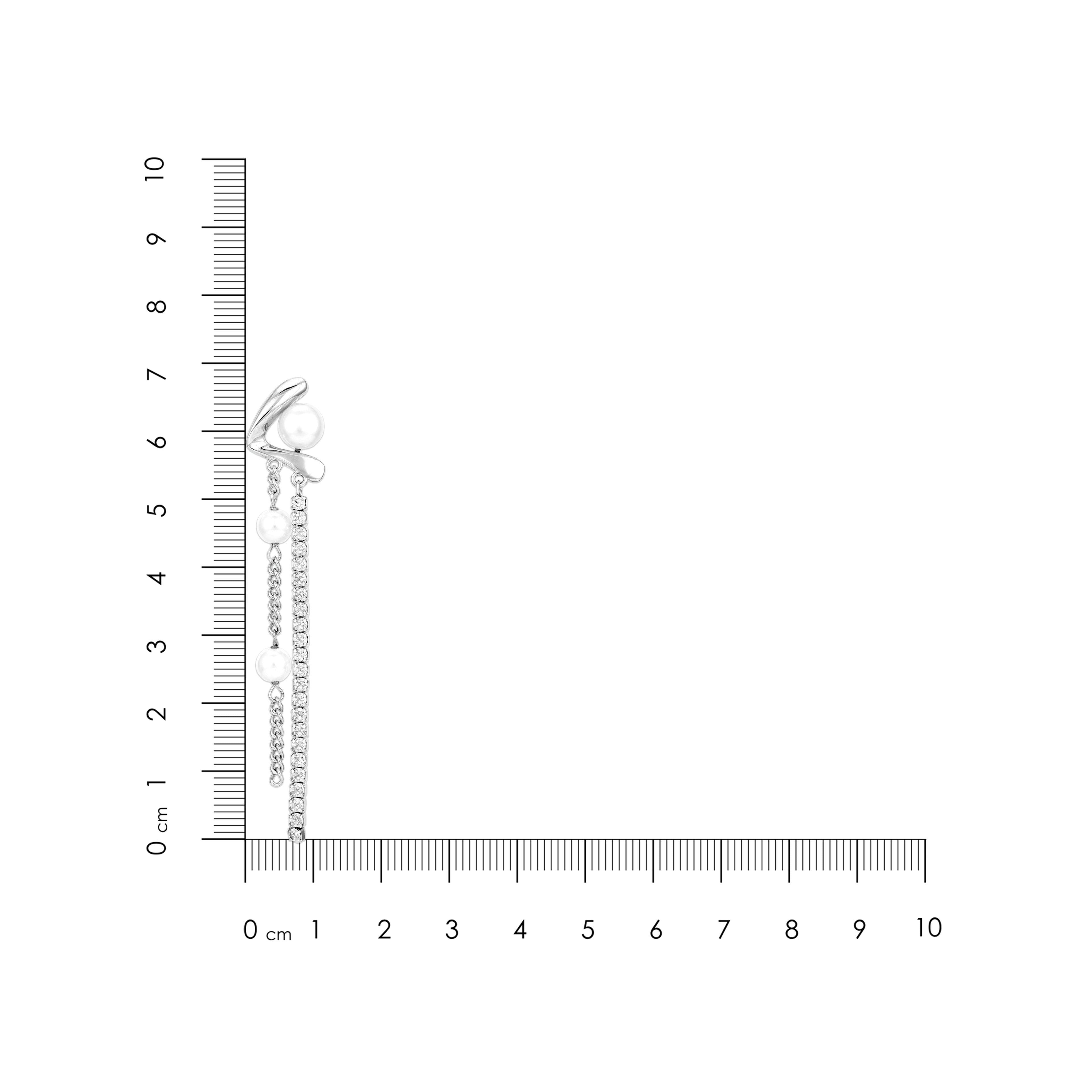 Silver ring with a small diamond on a ruler for scale