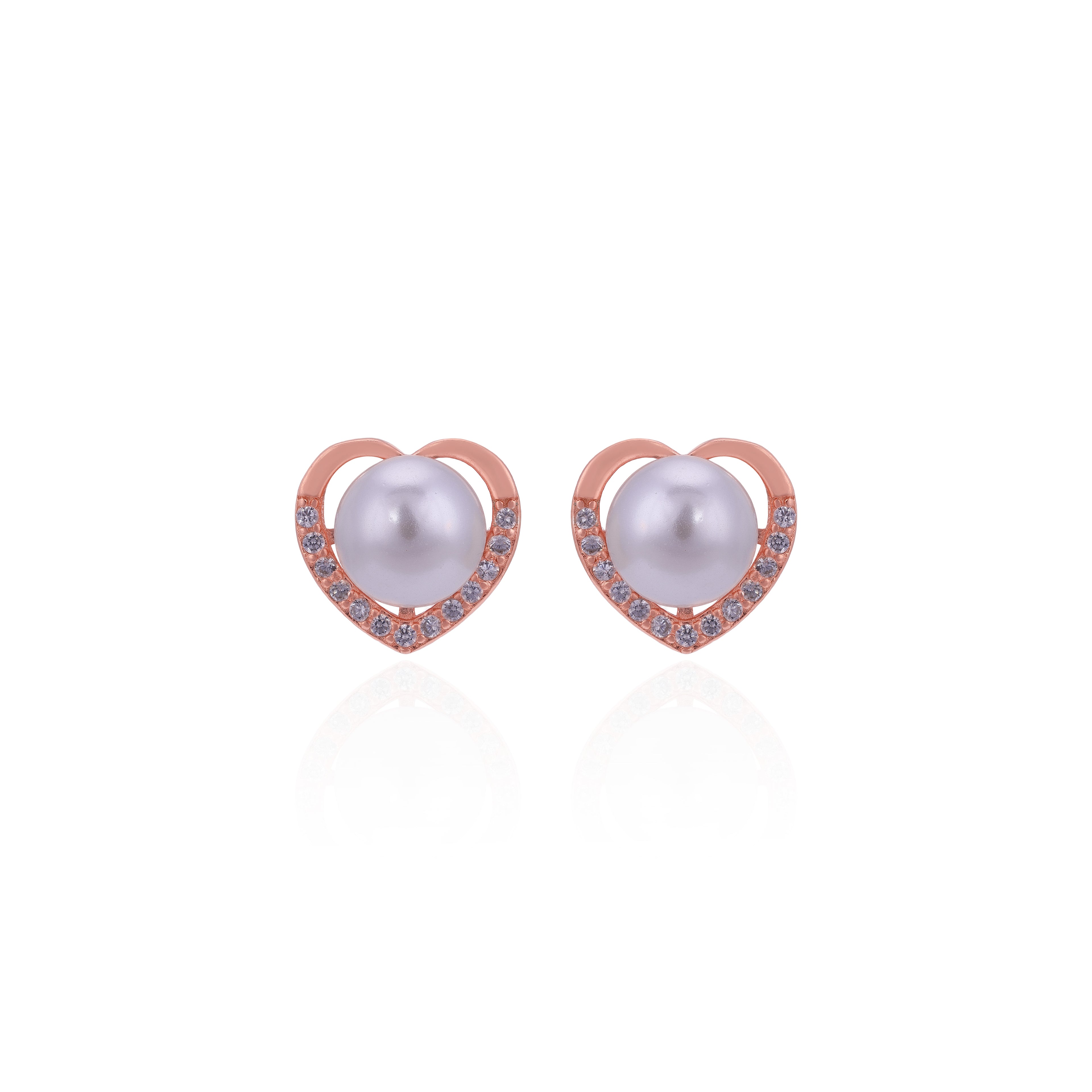 Romantic Rose Gold 925 Sterling Silver Heart Pearl Stud for Women